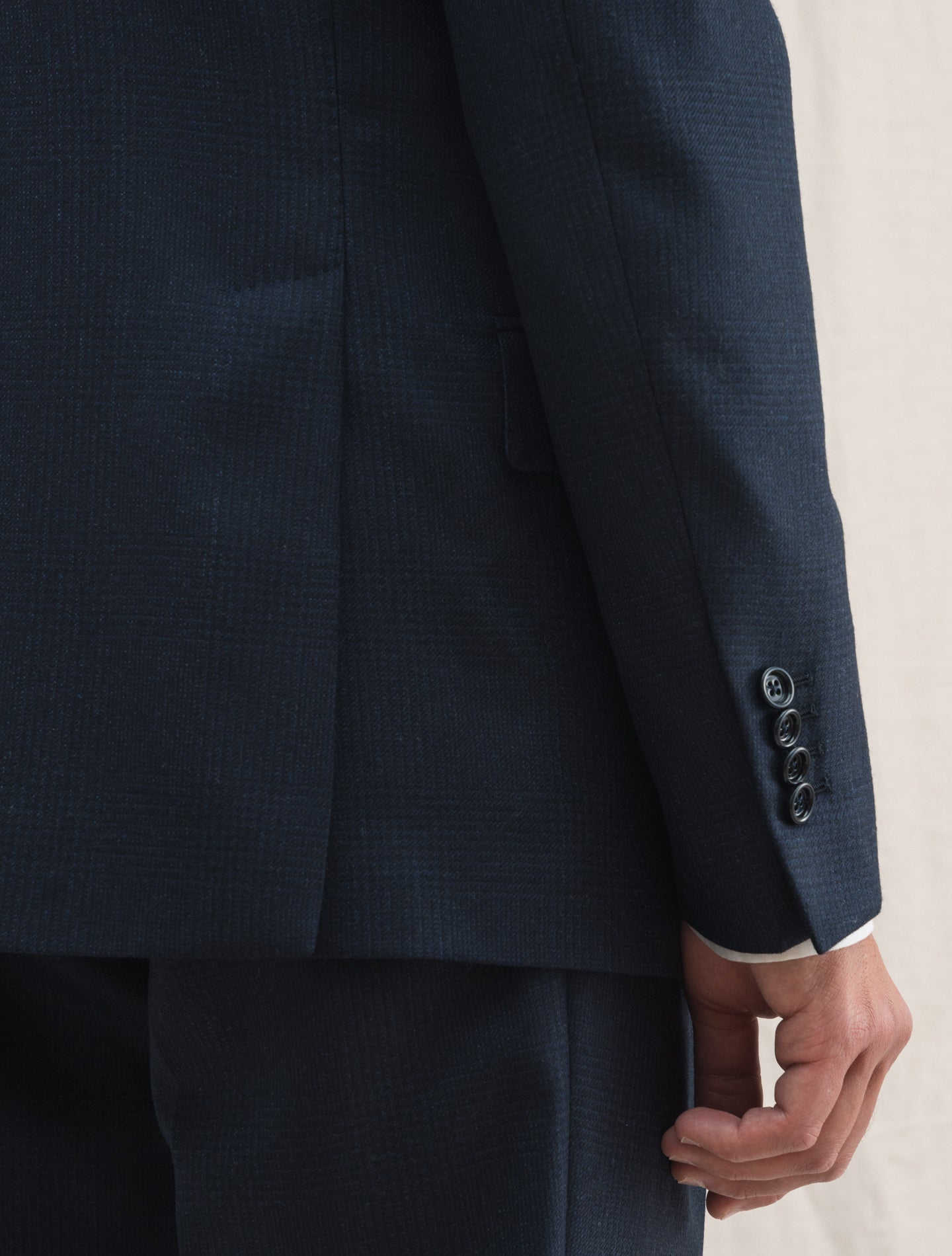 Single Breasted Checked Wool Suit Navy | Gabucci