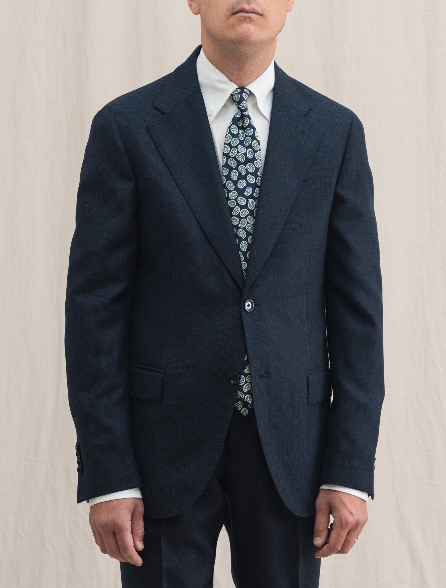 Single Breasted Checked Wool Suit Navy | Gabucci