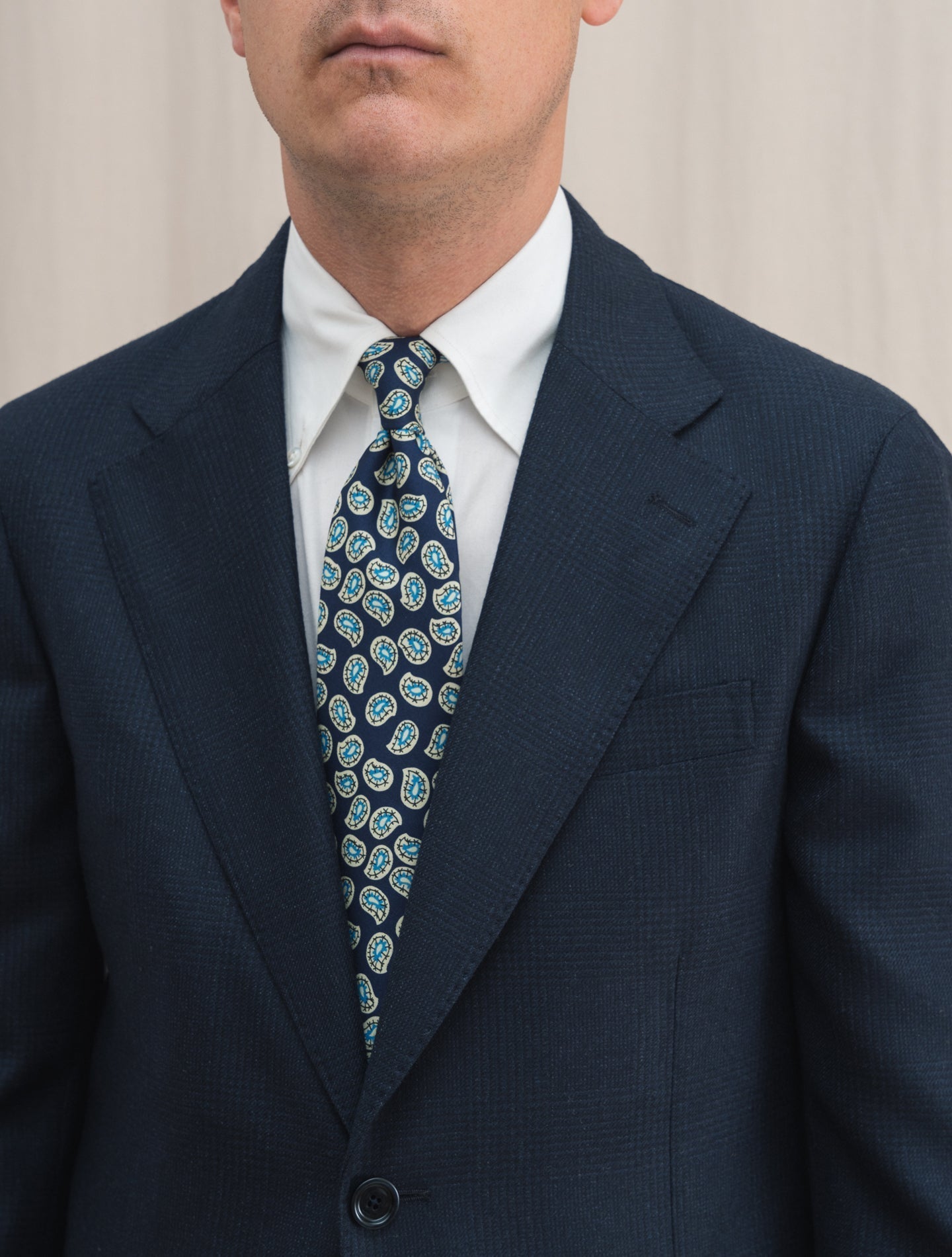 Single Breasted Checked Wool Suit Navy | Gabucci