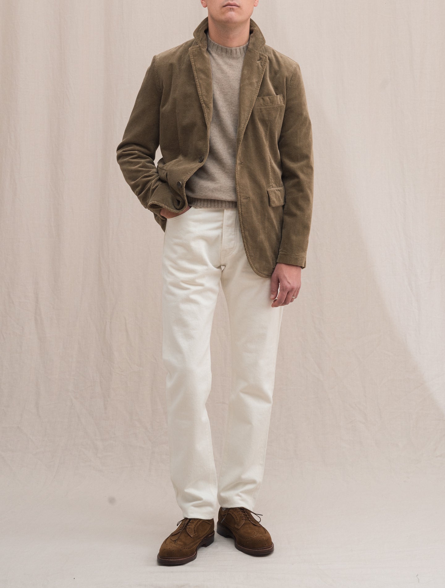 Single Breasted Corduroy Jacket Beige | Gabucci