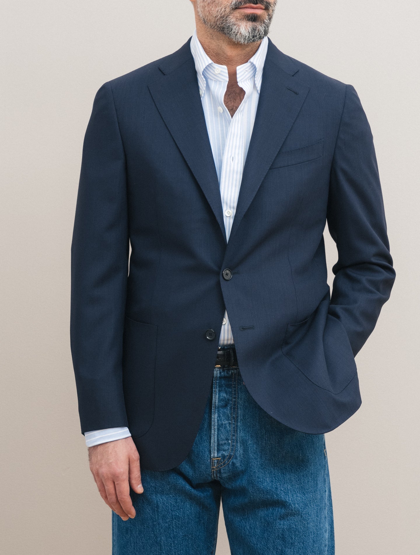 Single Breasted Fresco Wool Jacket Navy Caruso Jackets 48