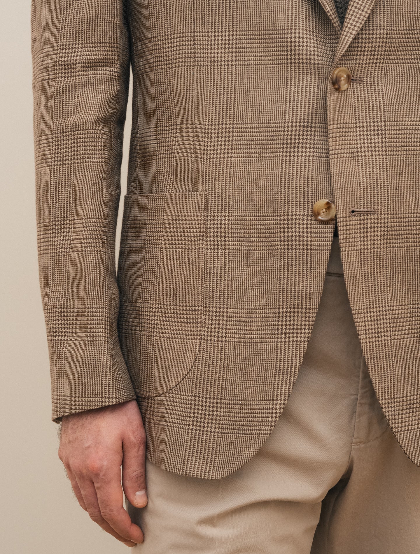 Single Breasted Glencheck Linen Jacket Brown Lardini Jackets 48