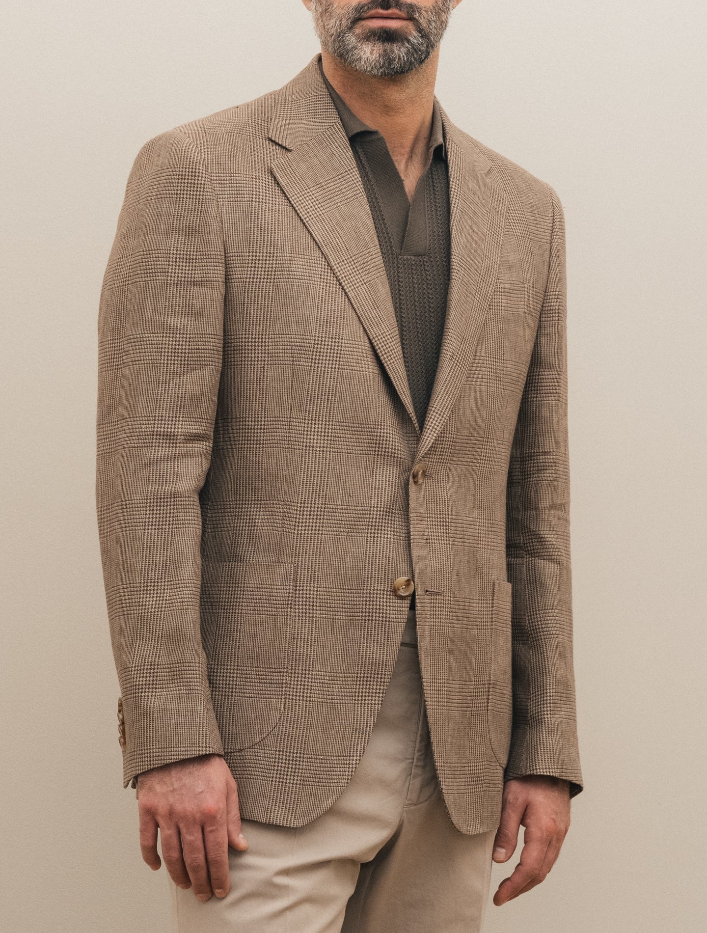 Single Breasted Glencheck Linen Jacket Brown Lardini Jackets 48