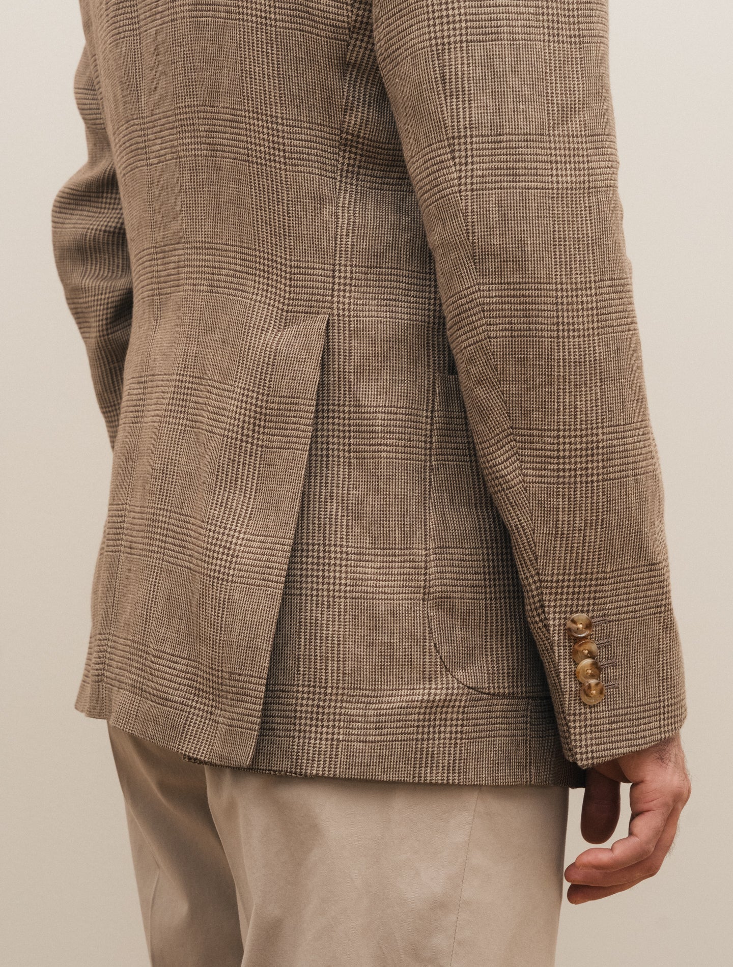 Single Breasted Glencheck Linen Jacket Brown Lardini Jackets 48