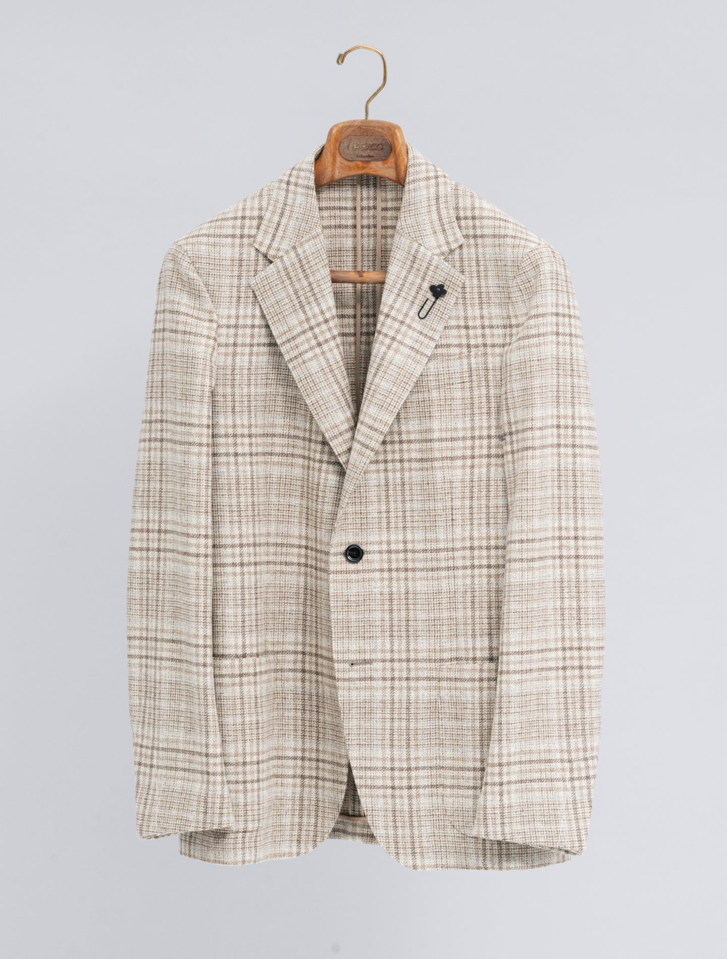 Single Breasted Glencheck Wool Cashmere Jacket Beige Lardini Jackets 48