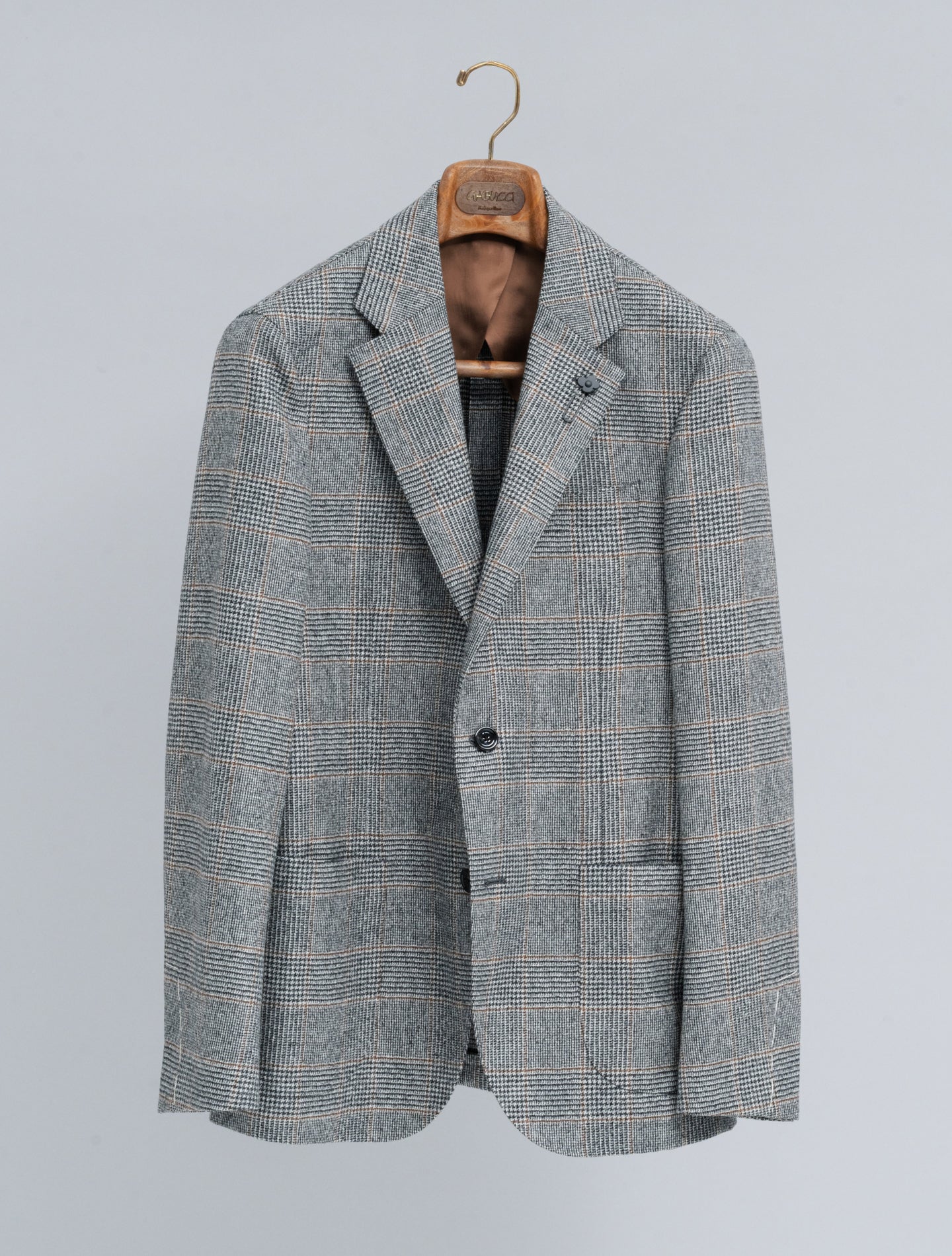 Single Breasted Glencheck Wool Jacket Dark Grey Lardini Jackets 48