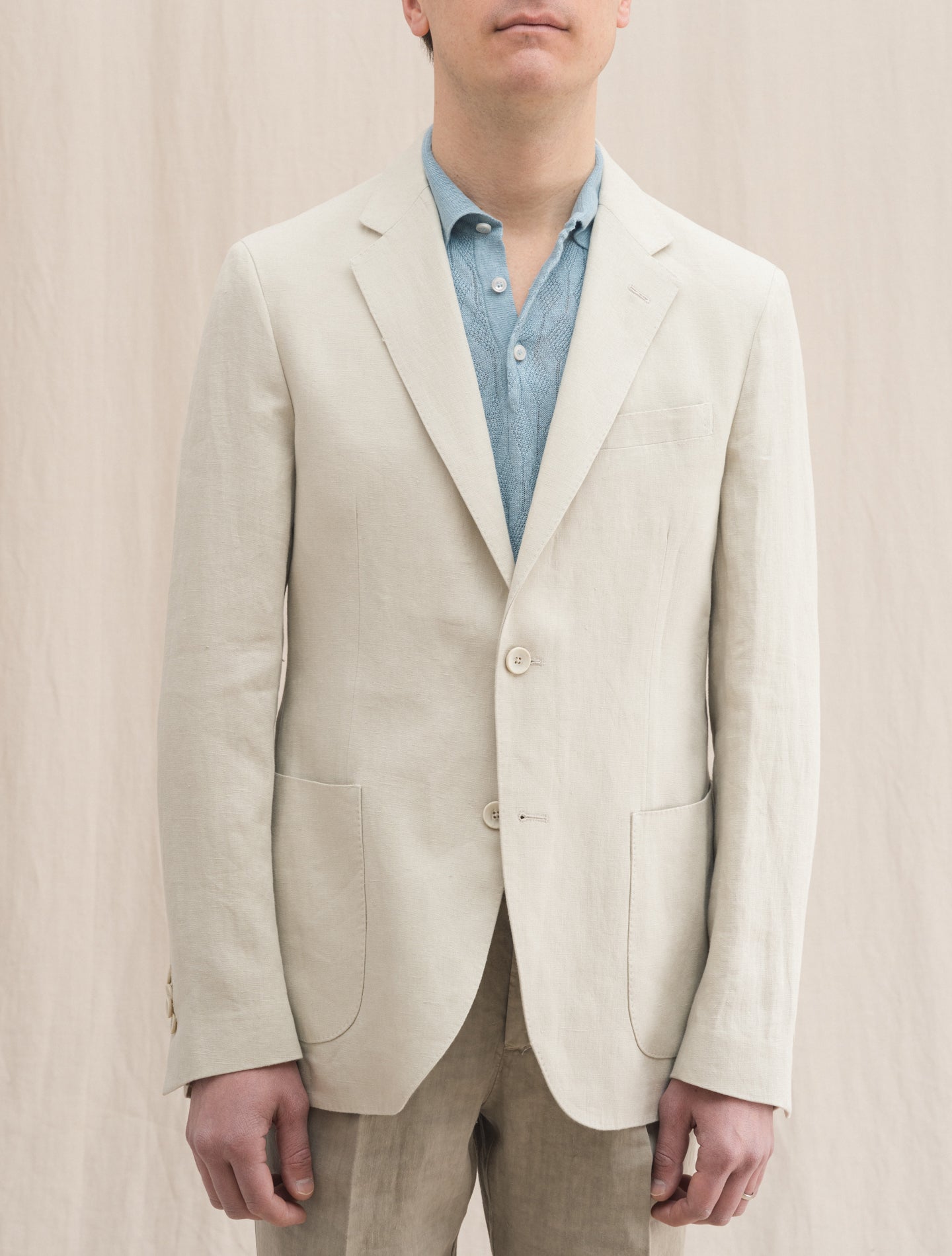 Single Breasted Heavy Linen Jacket Cream Lardini Jackets 48