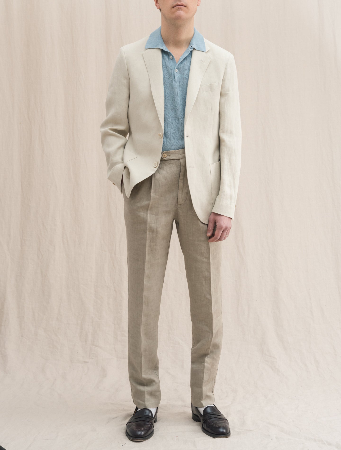 Single Breasted Heavy Linen Jacket Cream Lardini Jackets 48
