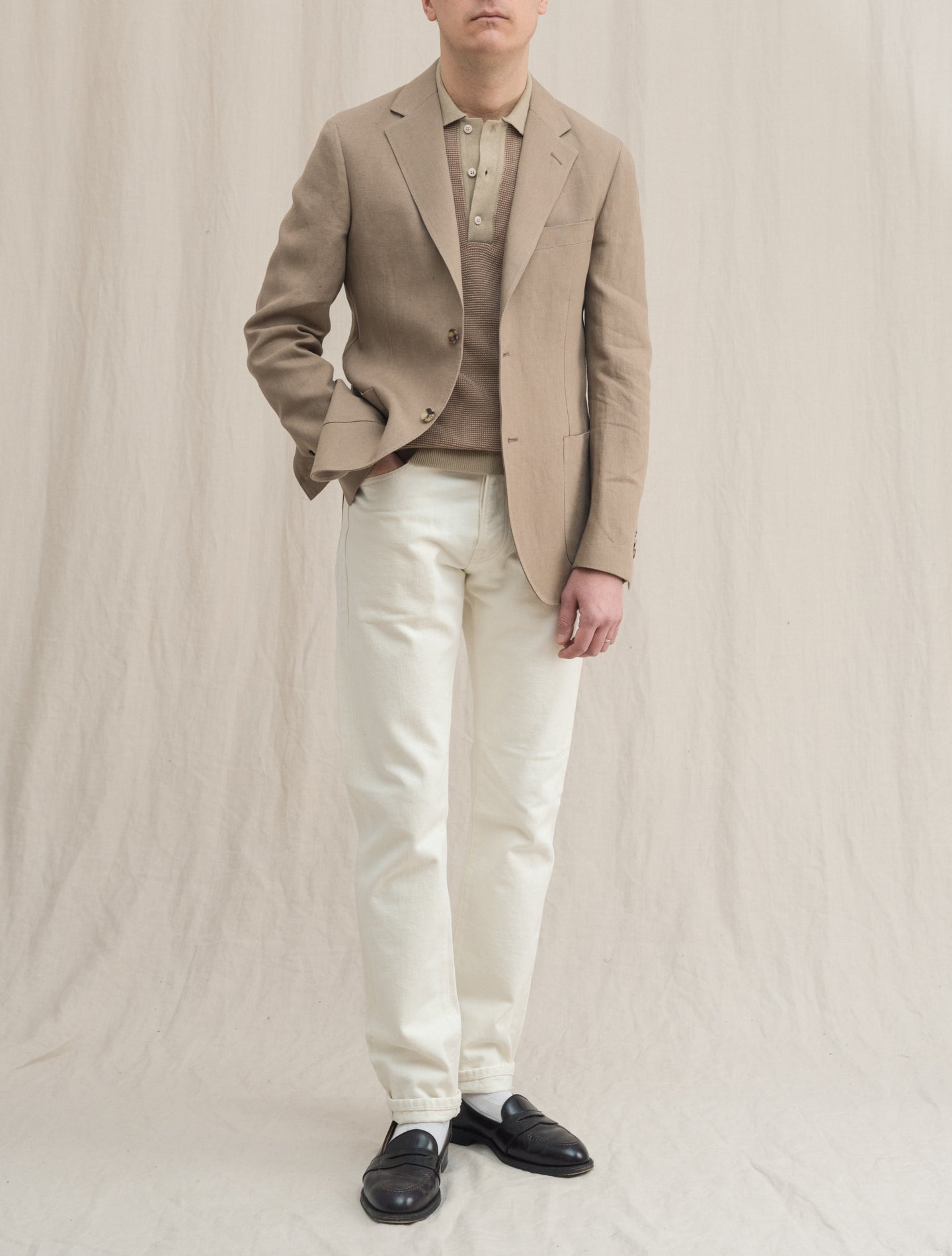 Single Breasted Heavy Linen Jacket Tan Lardini Jackets 48