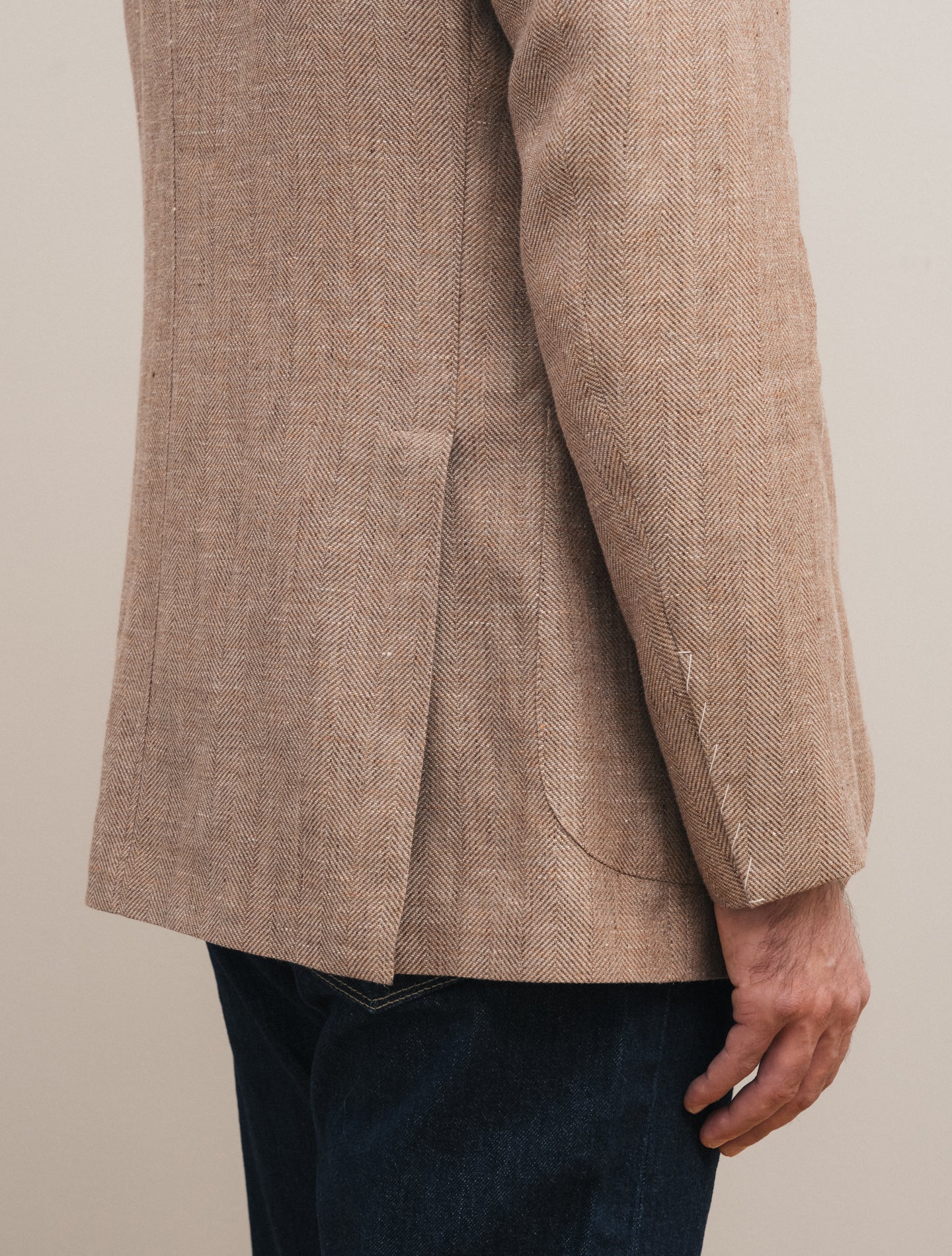 Single Breasted Herringbone Jacket Beige Caruso Jackets 48