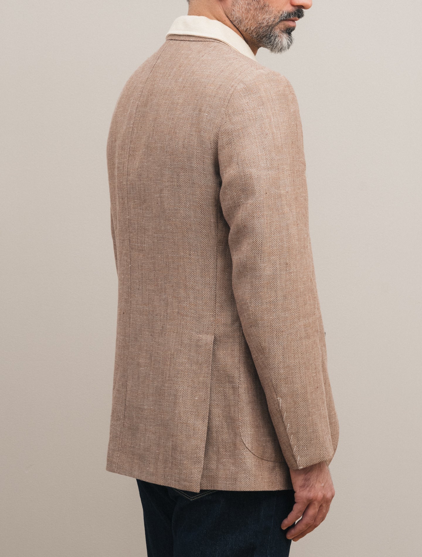 Single Breasted Herringbone Jacket Beige Caruso Jackets 48