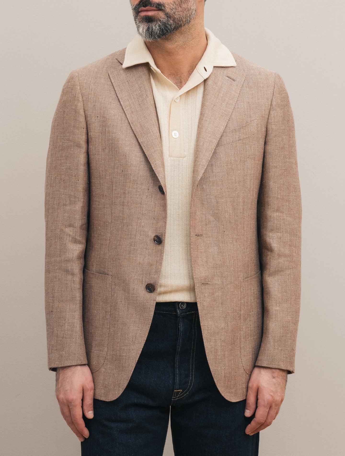 Single Breasted Herringbone Jacket Beige Caruso Jackets 48