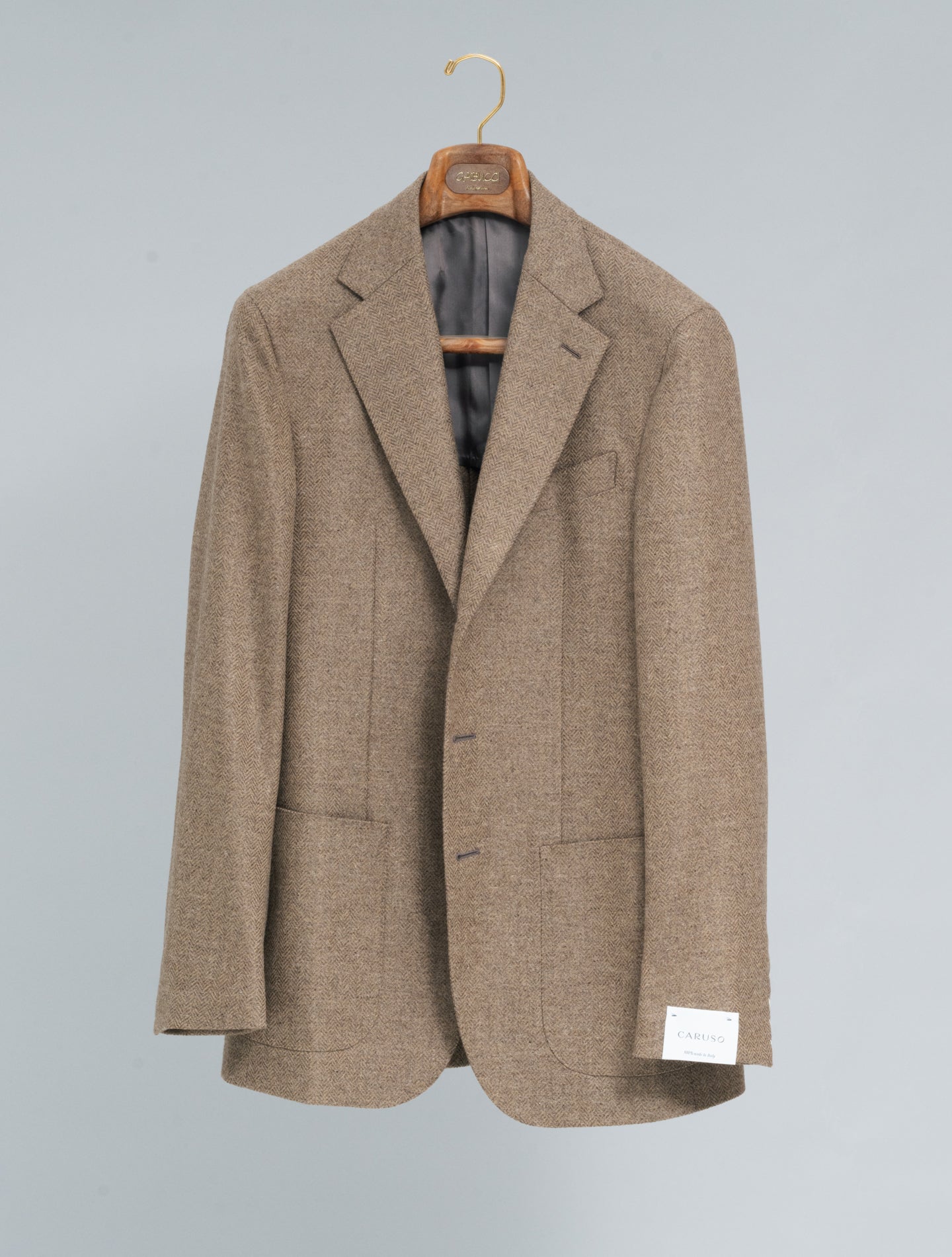 Single Breasted Herringbone Wool Cashmere Jacket Beige Caruso Jackets 48