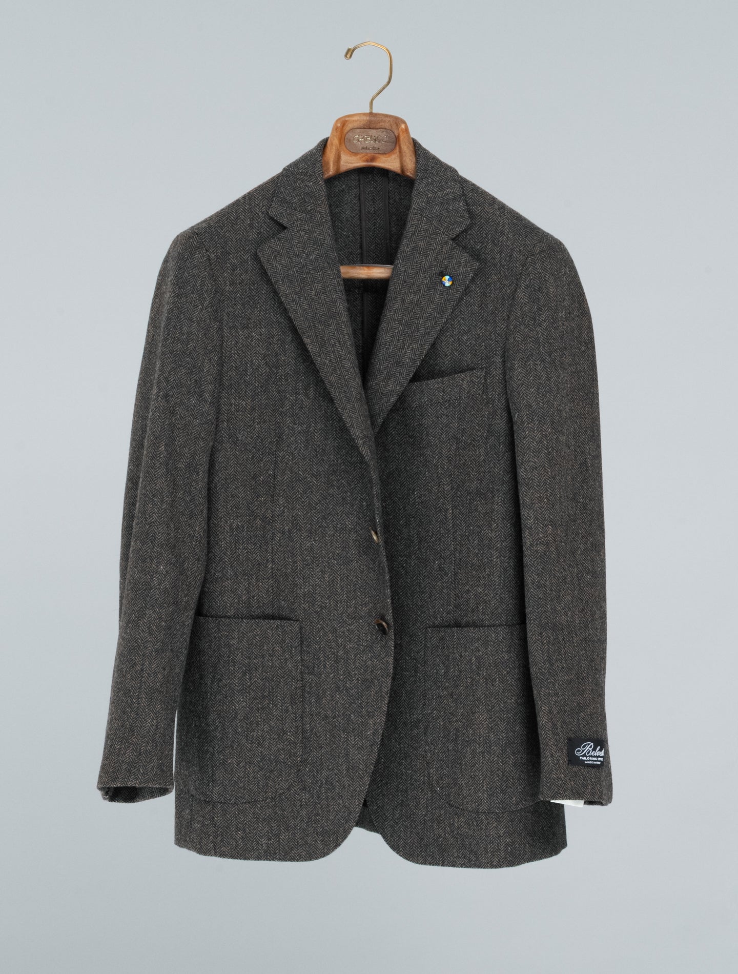 Single Breasted Herringbone Wool Cashmere Jacket Brown Belvest Jackets 48