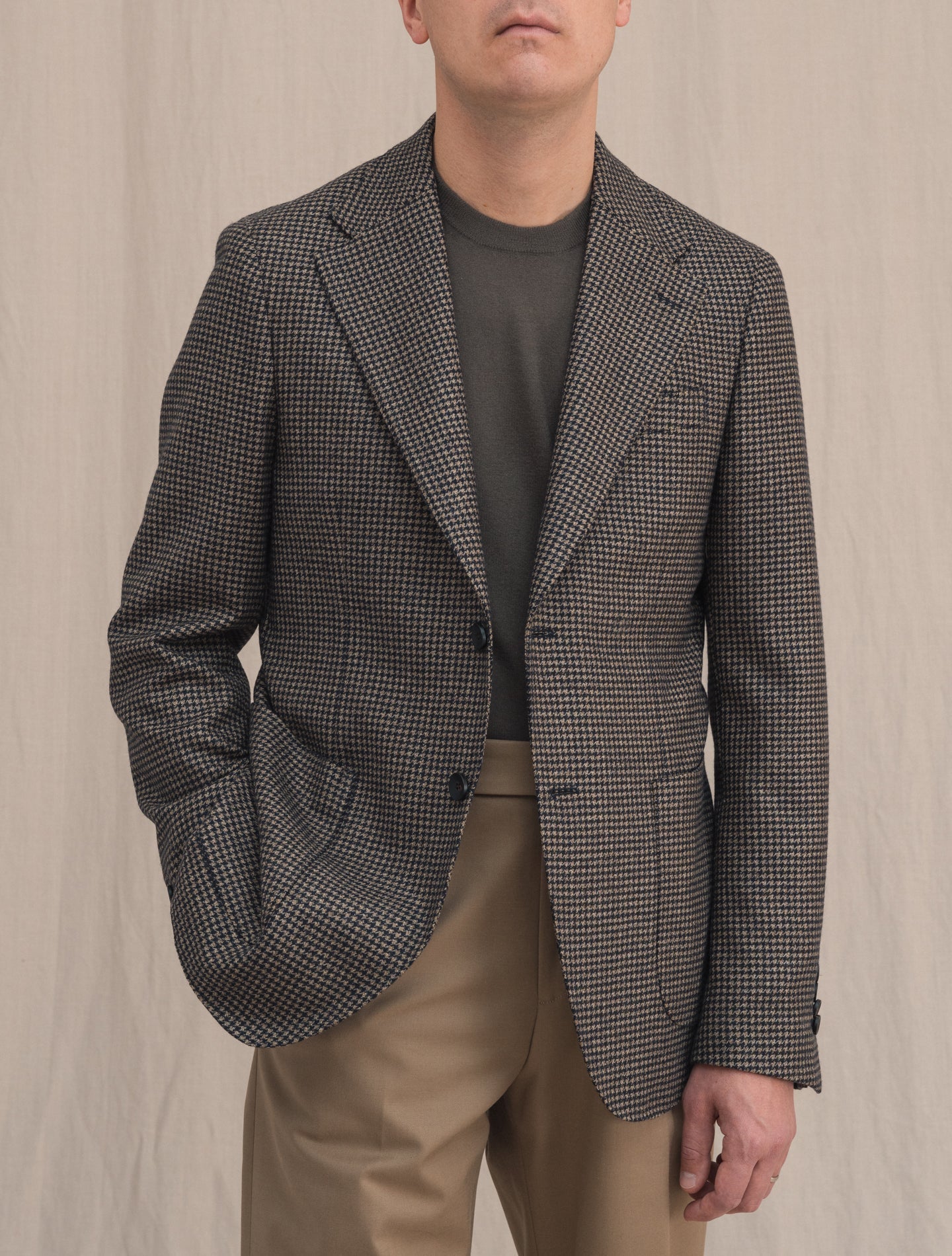 Single Breasted Houndstooth Jacket Brown | Gabucci