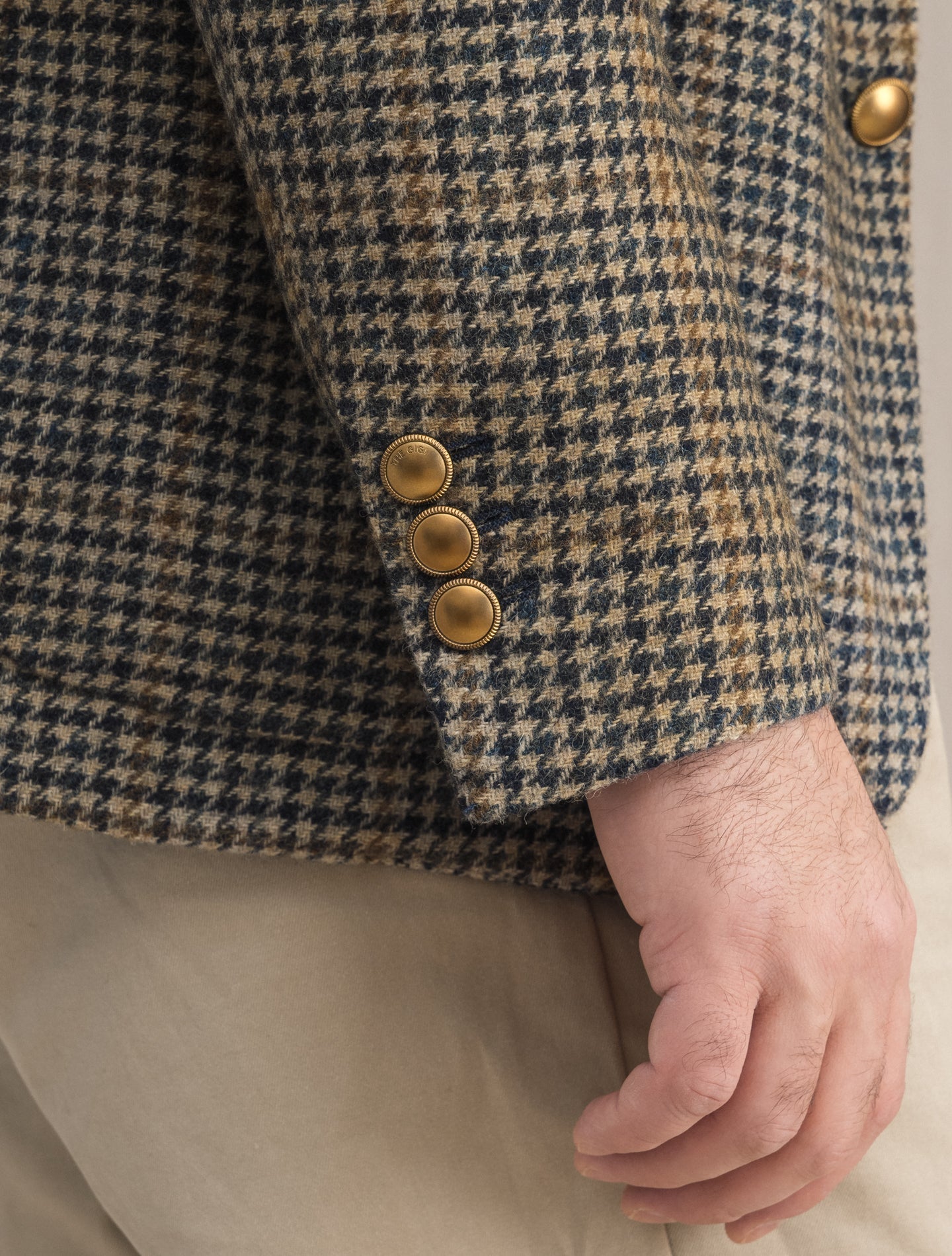 Single Breasted Houndstooth Wool Jacket Beige Gigi Jackets 48