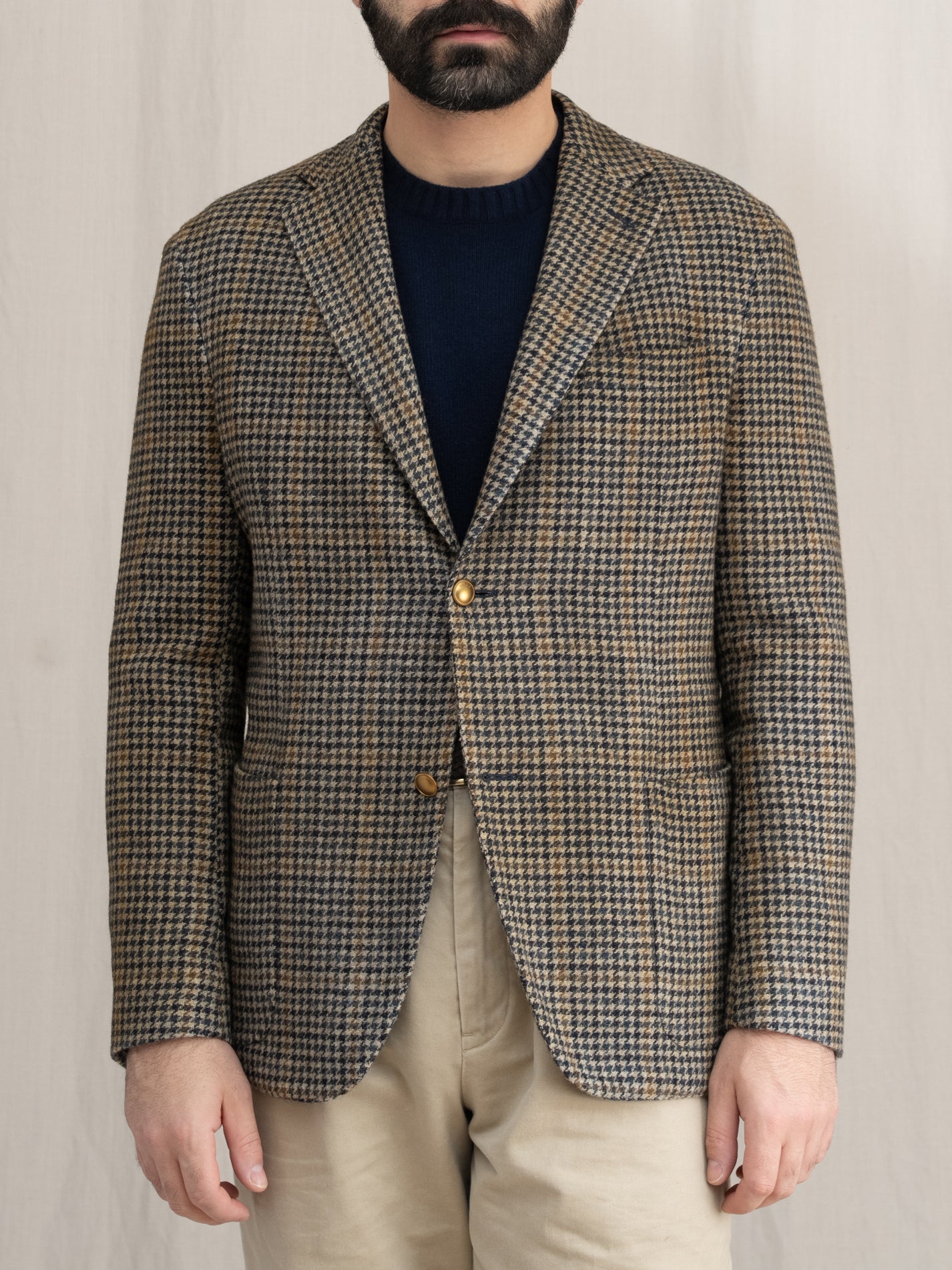 Single Breasted Houndstooth Wool Jacket Beige | Gabucci