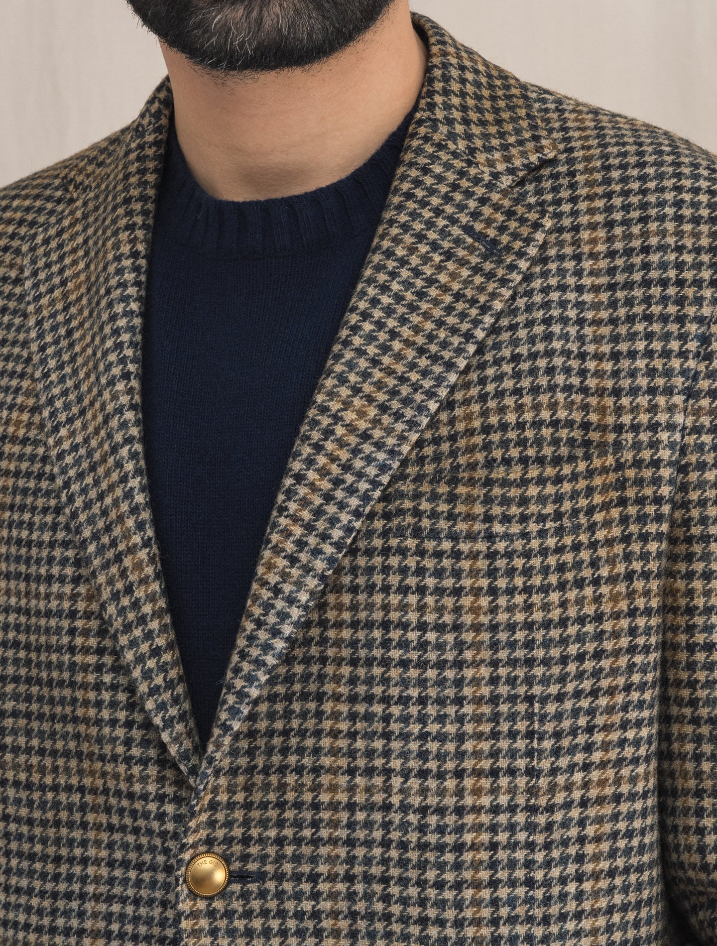 Single Breasted Houndstooth Wool Jacket Beige | Gabucci