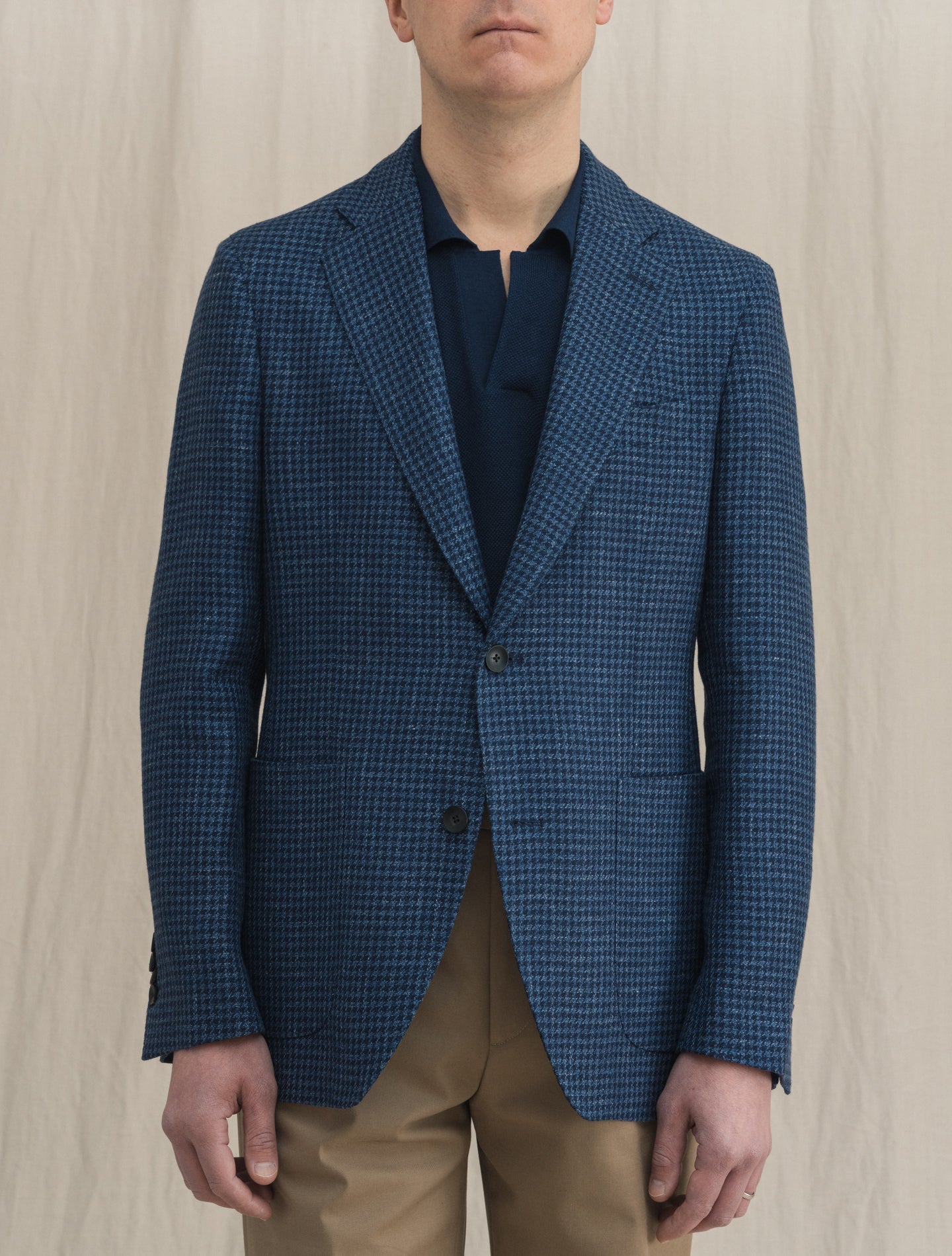 Single Breasted Houndstooth Wool Linen Jacket Blue Lardini Jackets 48