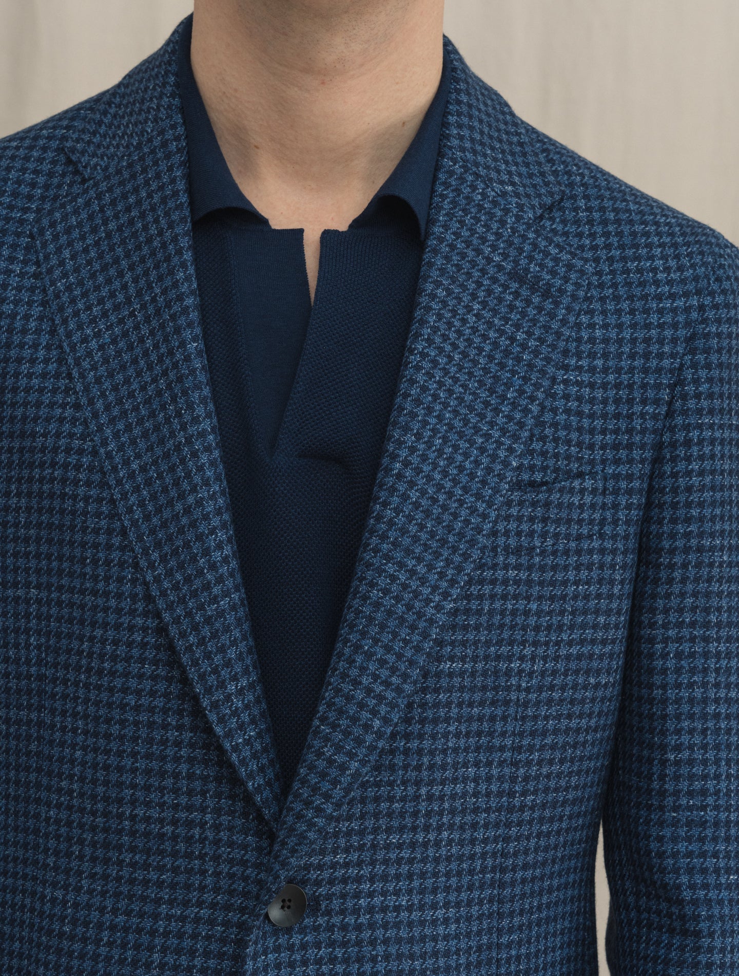 Single Breasted Houndstooth Wool Linen Jacket Blue Lardini Jackets 48