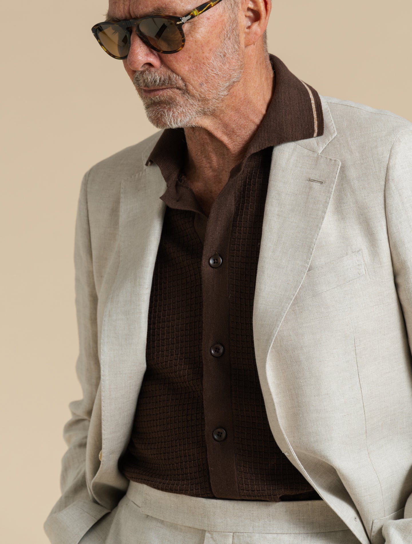 Single Breasted Linen Herringbone Suit Jacket Sand Lardini 48