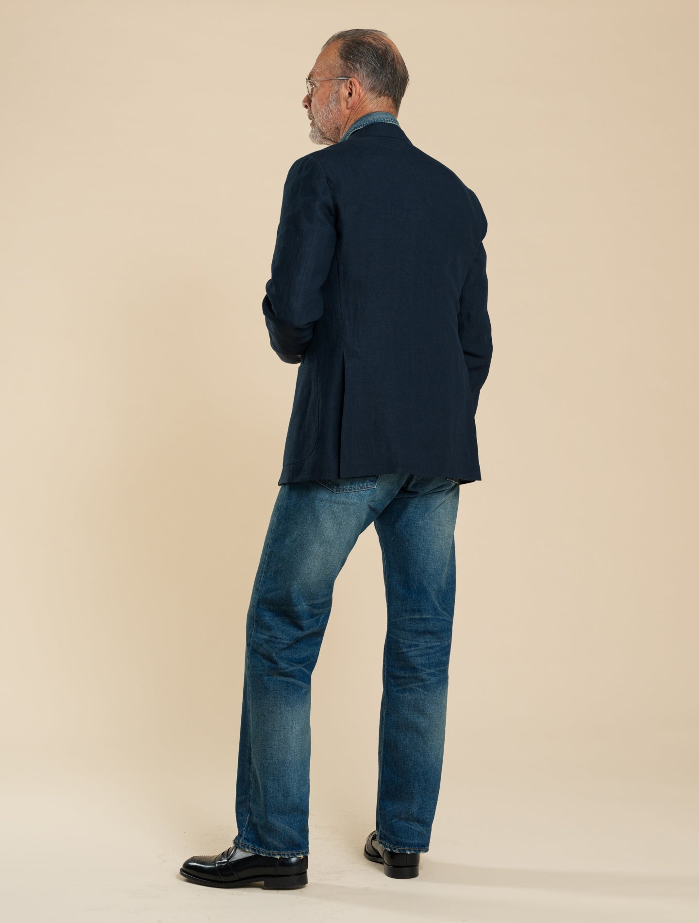 Single Breasted Linen Jacket Navy Caruso Jackets 48