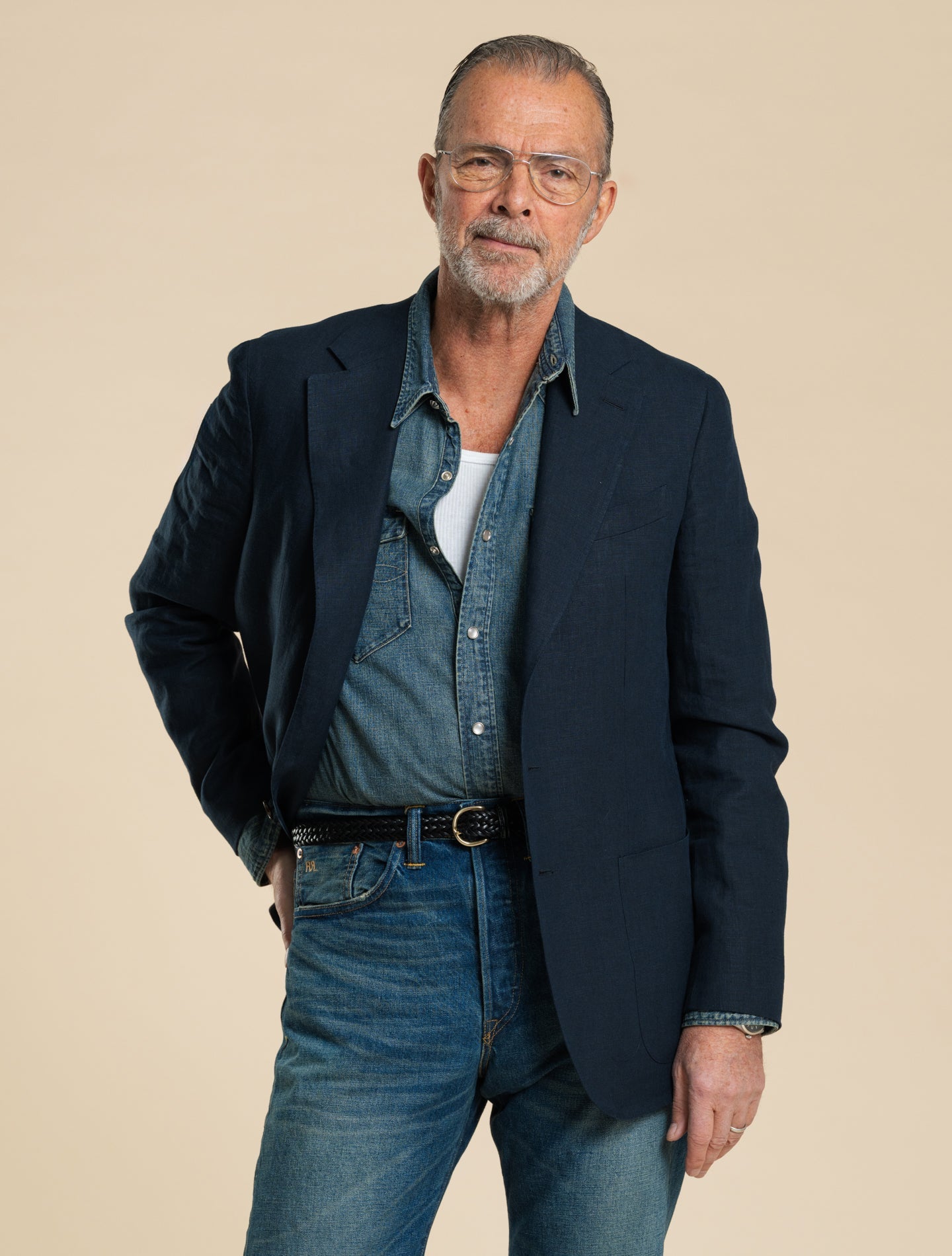 Single Breasted Linen Jacket Navy Caruso Jackets 48