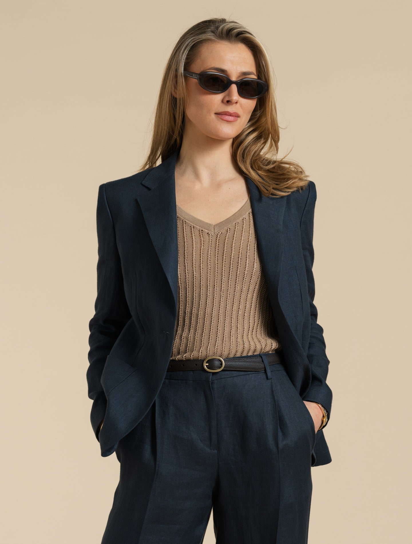 Single Breasted Linen Twill Jacket Navy Lardini Jackets IT 38