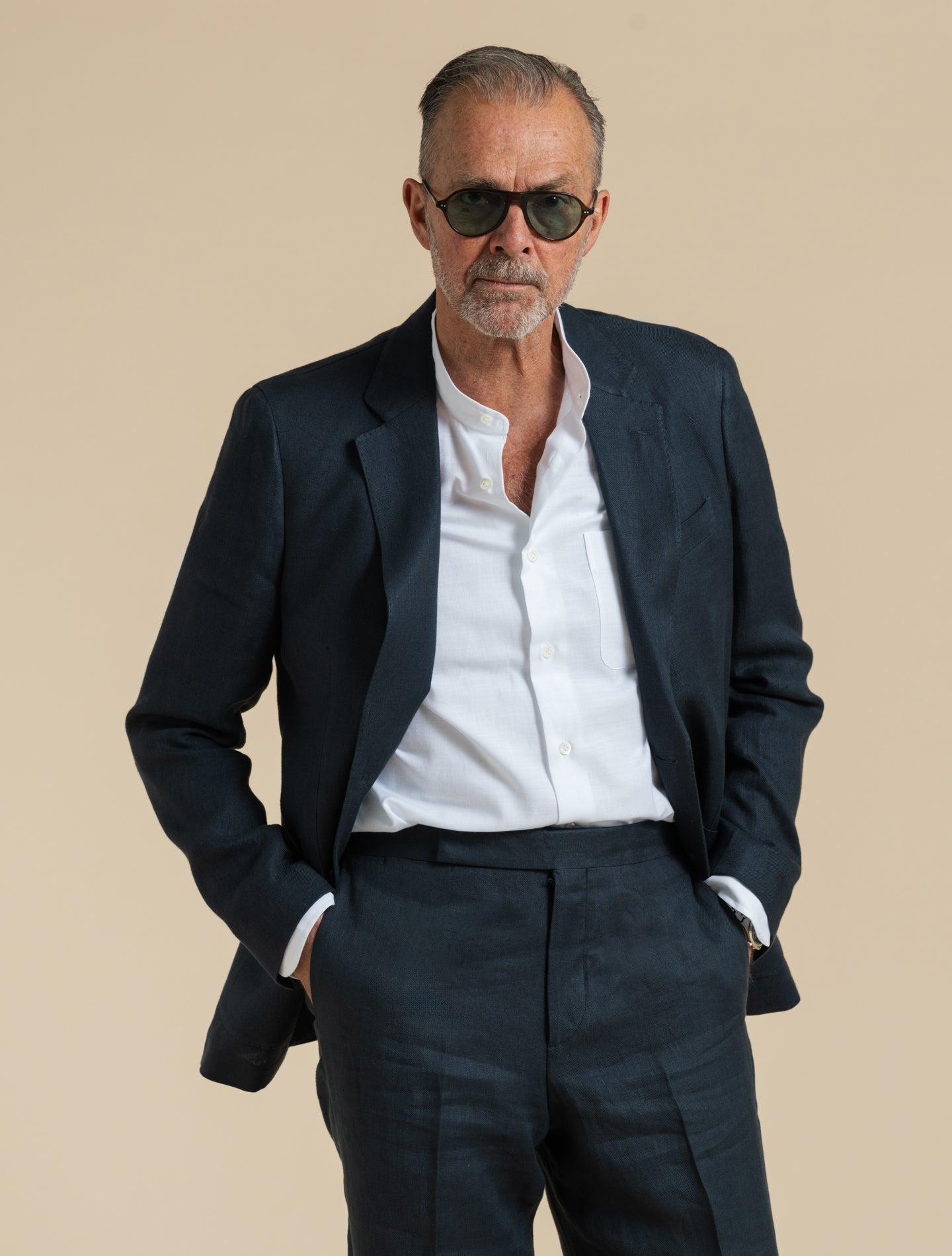 Single Breasted Linen Twill Suit Jacket Navy Lardini 48