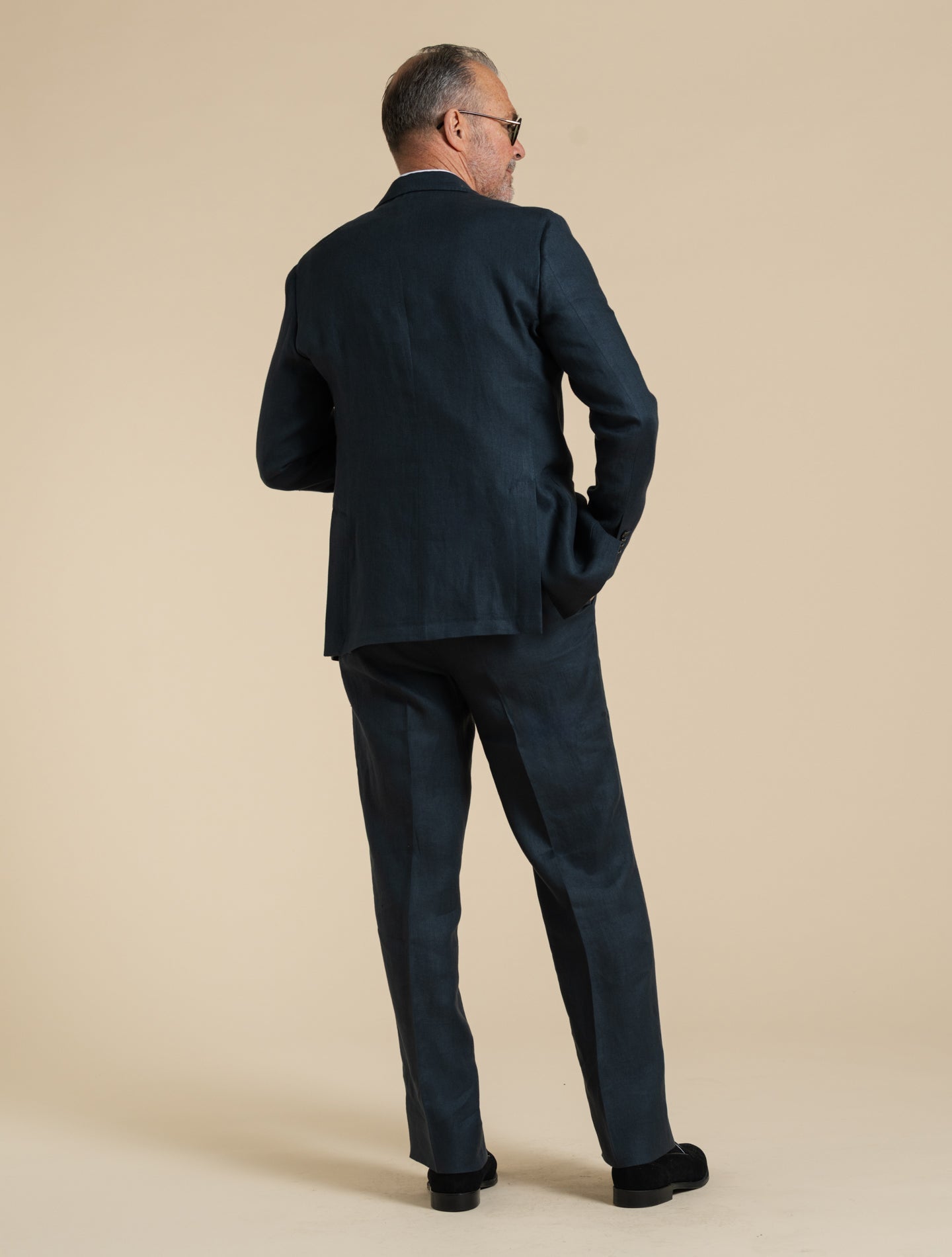 Single Breasted Linen Twill Suit Jacket Navy Lardini 48