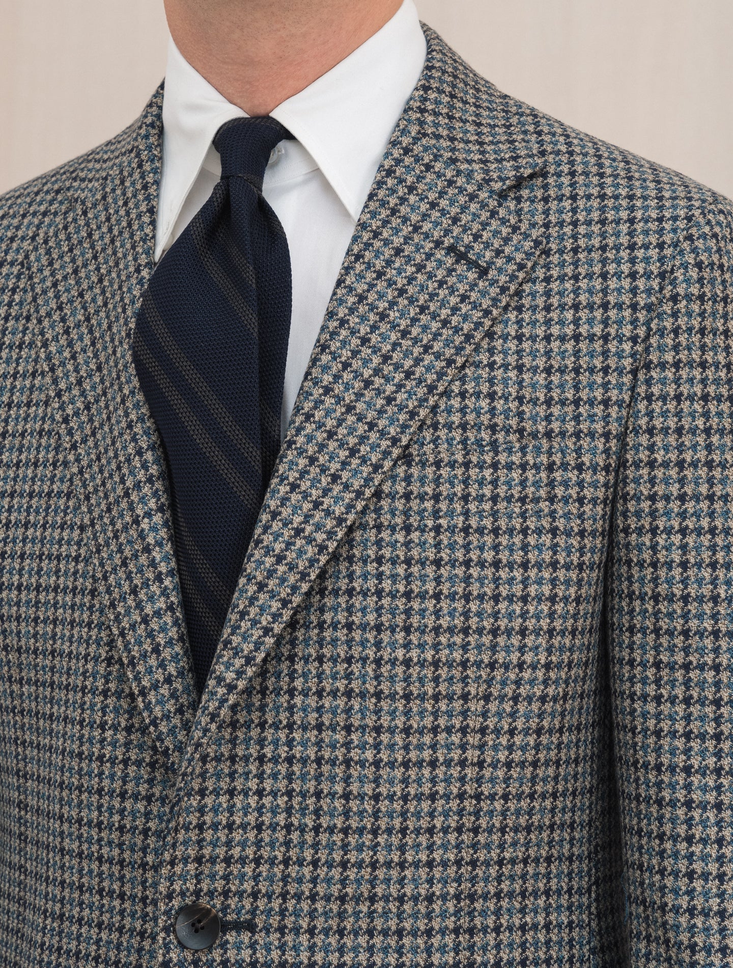 Single Breasted Pepita Wool Jacket Beige | Gabucci