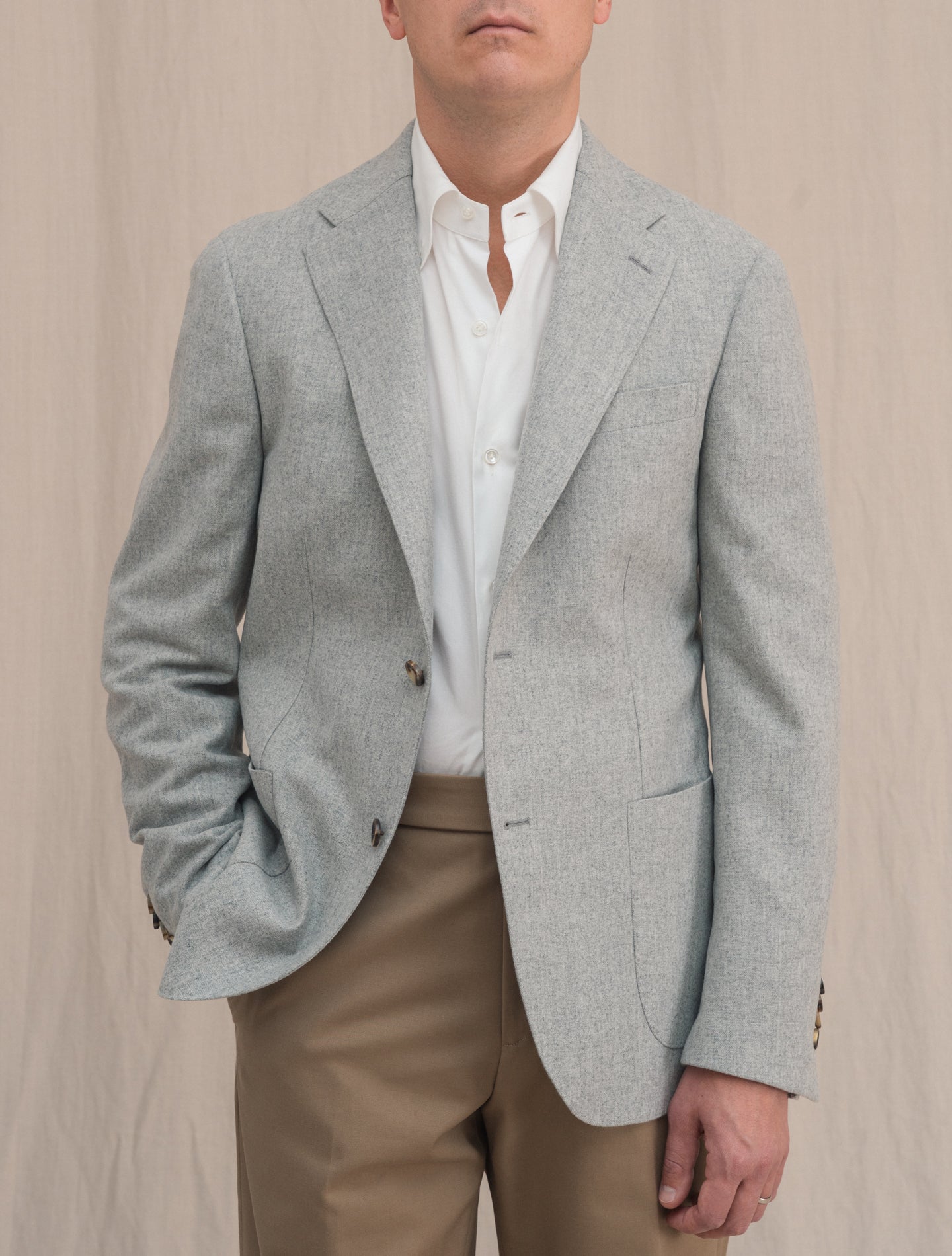 Single Breasted Wool Cashmere Jacket Light Grey | Gabucci