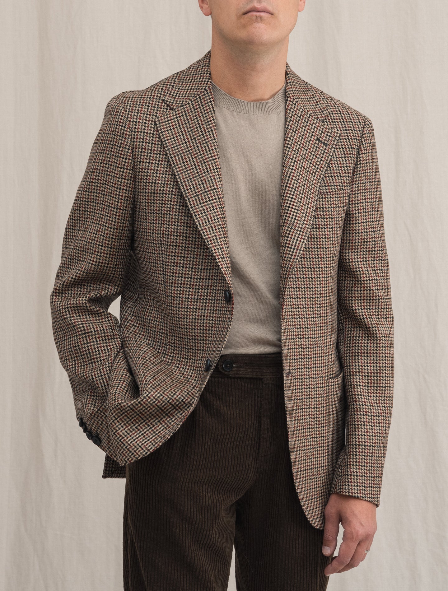 Single Breasted Wool Checked Jacket Beige | Gabucci