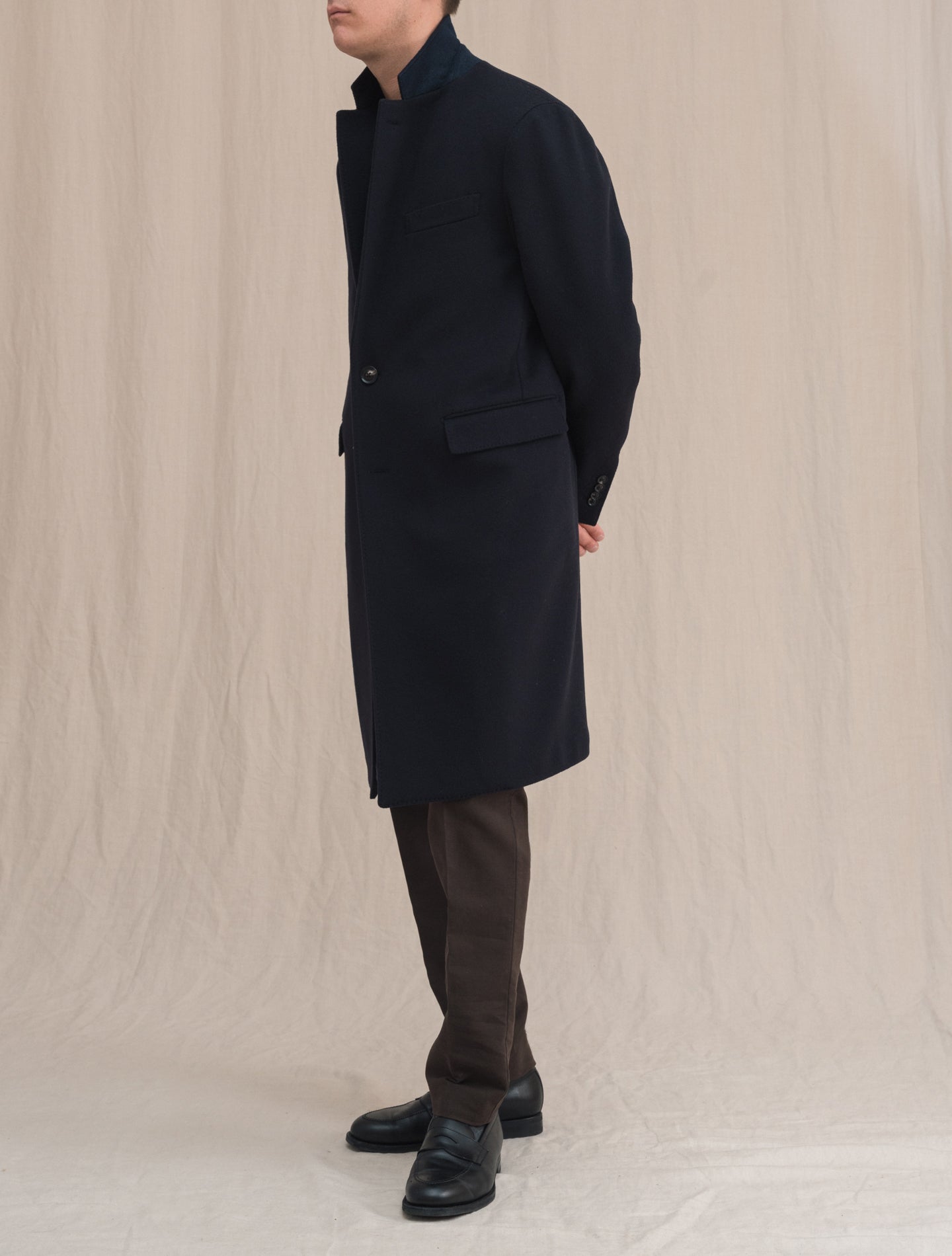 Single Breasted Wool Coat Navy Lardini Outerwear 48