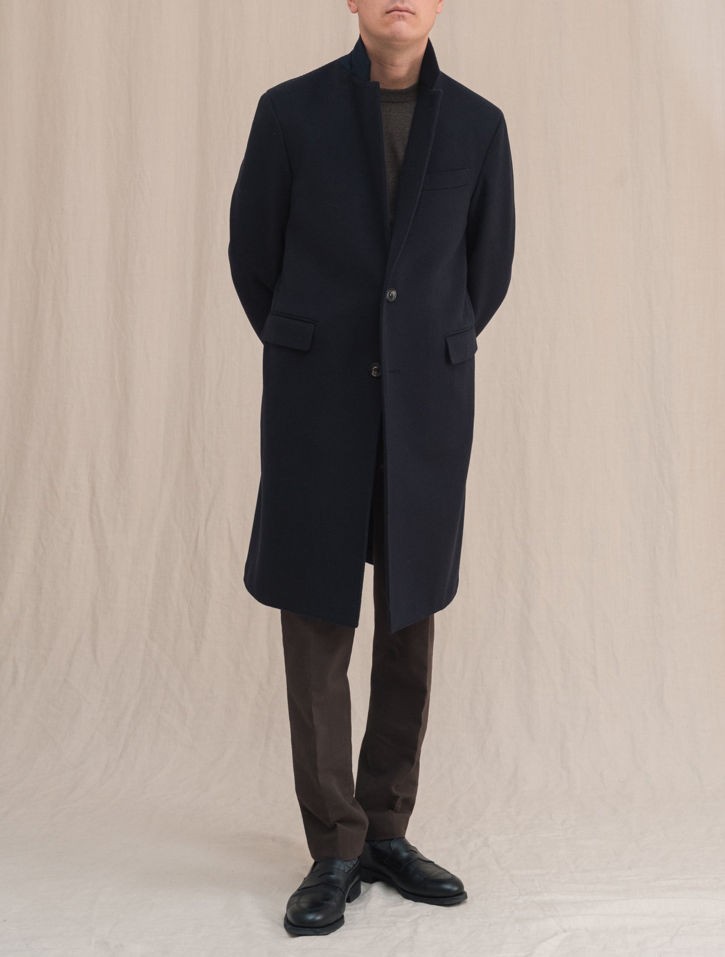 Single Breasted Wool Coat Navy Lardini Outerwear 48