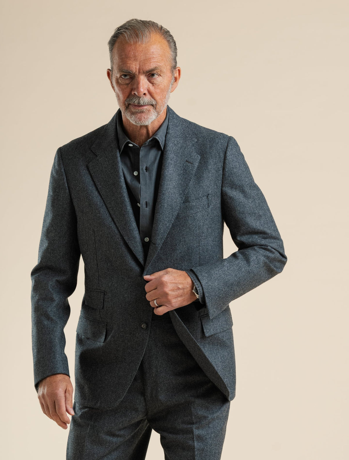 Single Breasted Wool Flannel Suit Grey Gabucci Suits 46