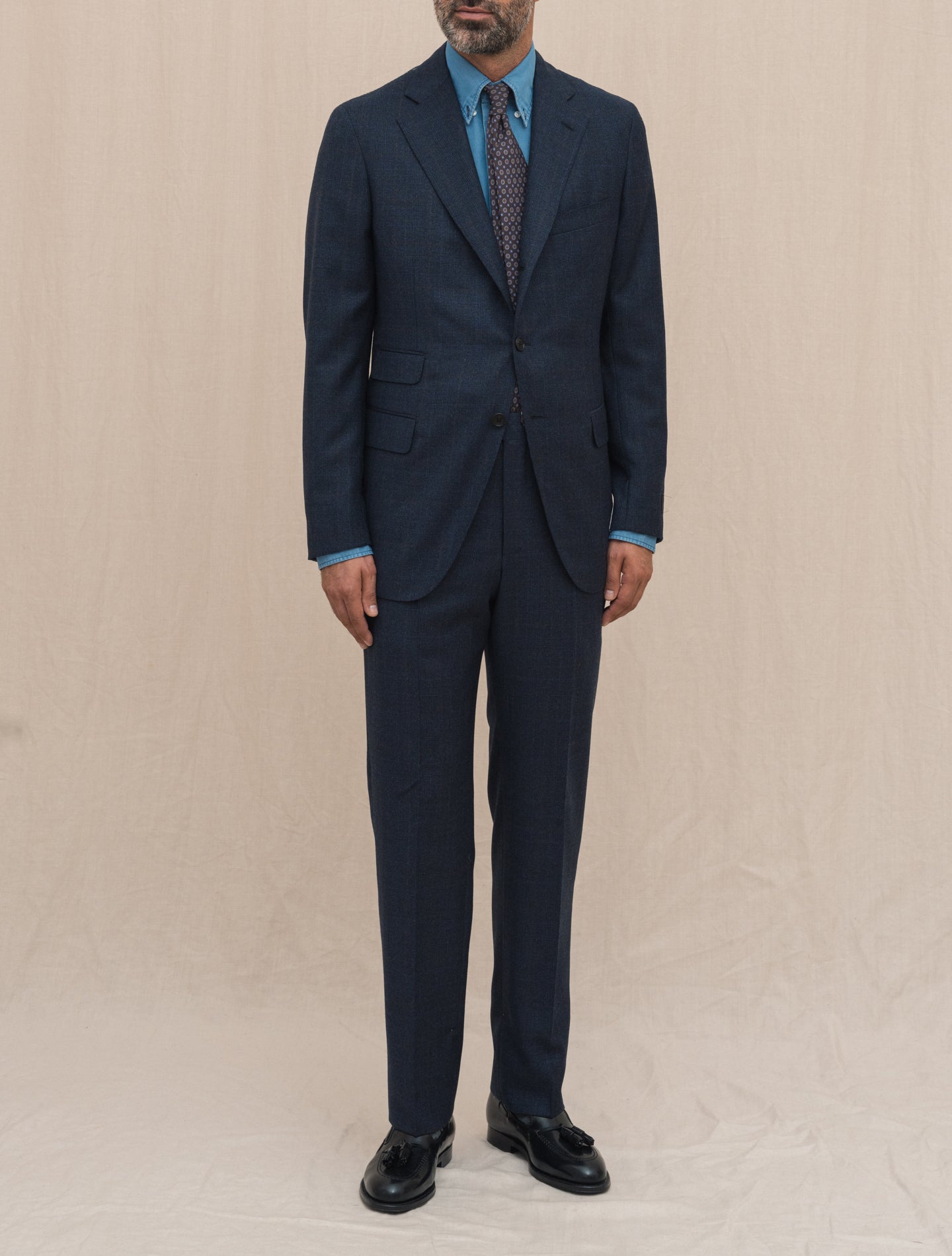 Single Breasted Wool Glencheck Suit Blue Belvest Suits Gabucci