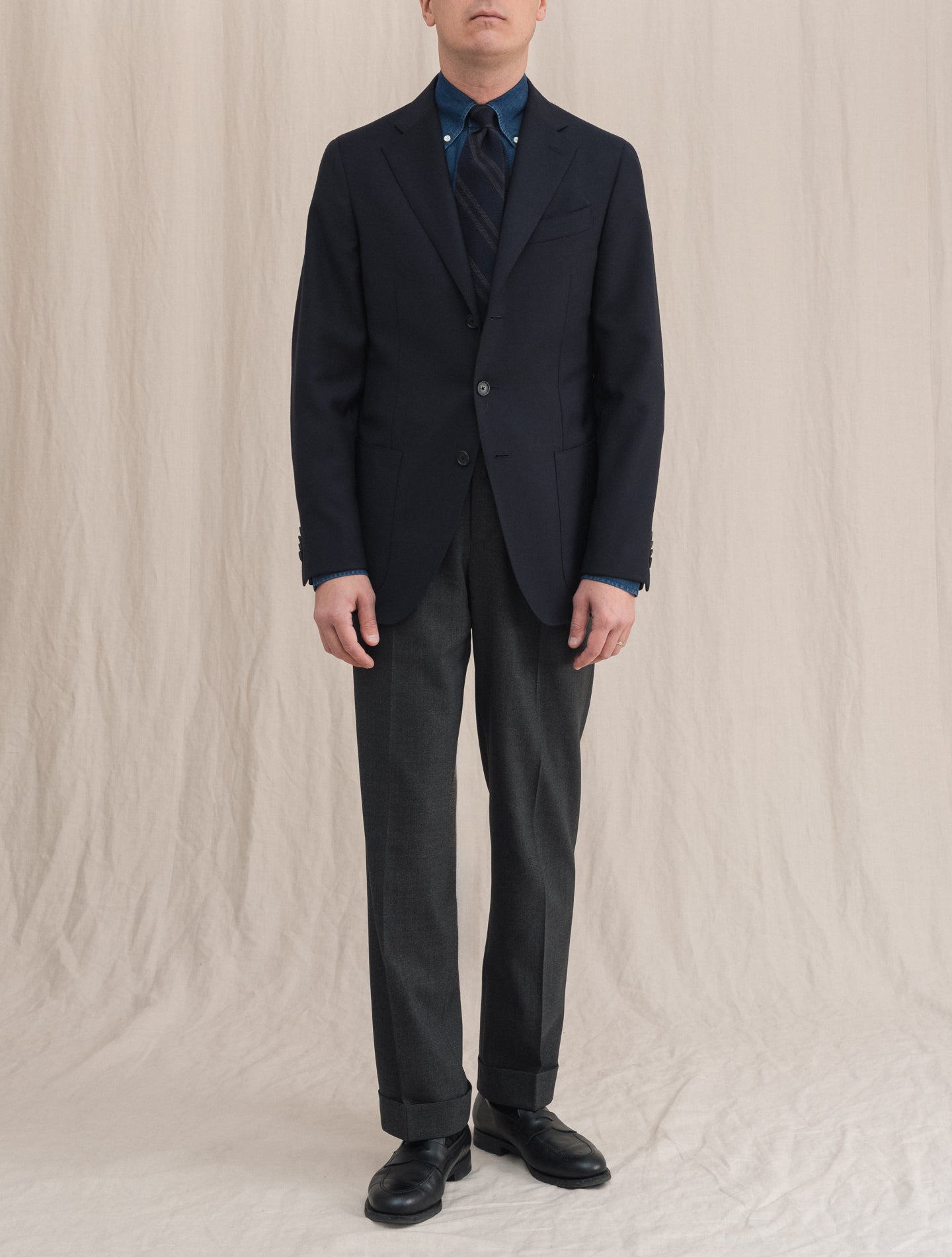 Single Breasted Wool Hopsack Boheme Jacket Navy | Gabucci