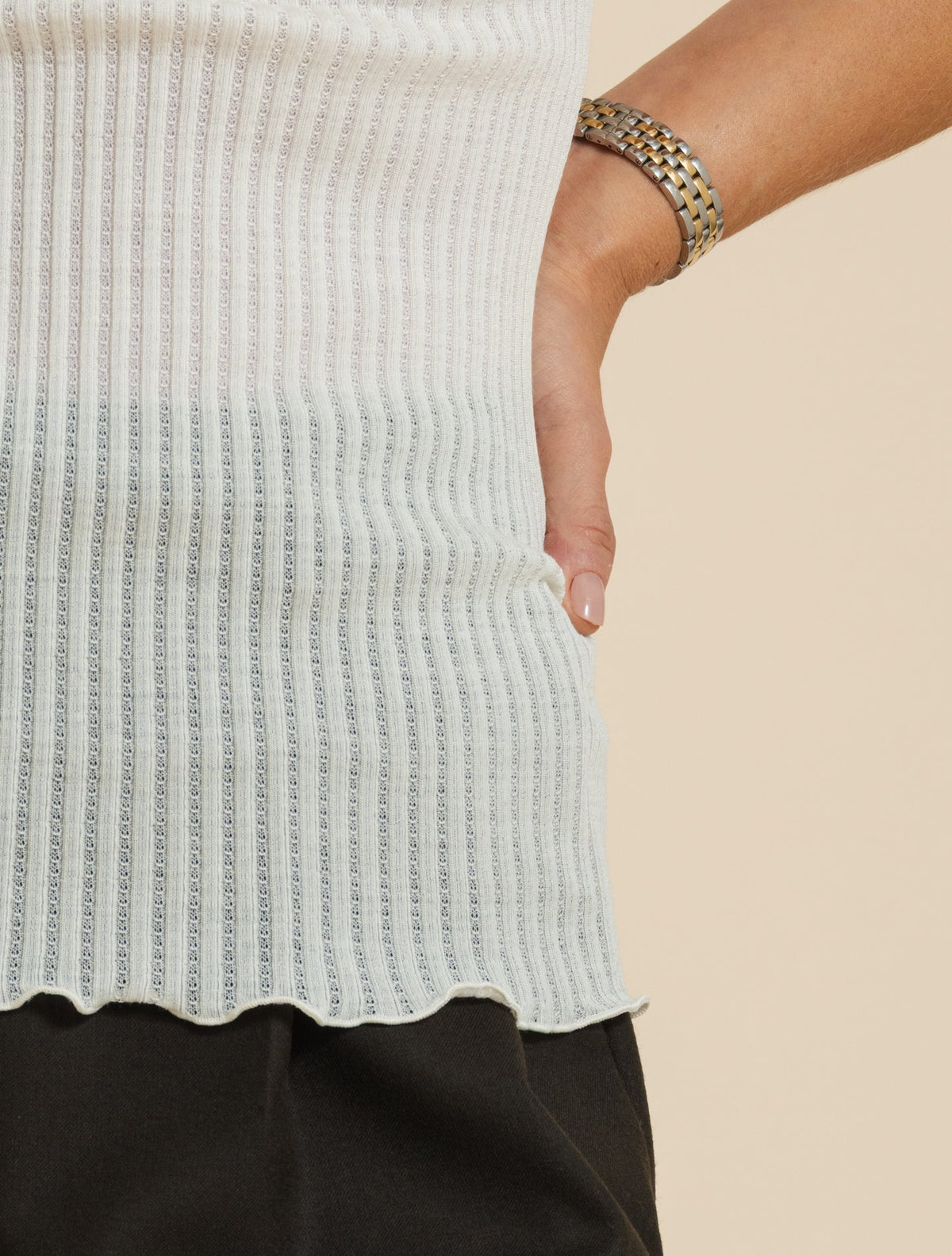 Sleeveless Wool Silk Mock Neck Top Champange Oscalito Knitwear XS