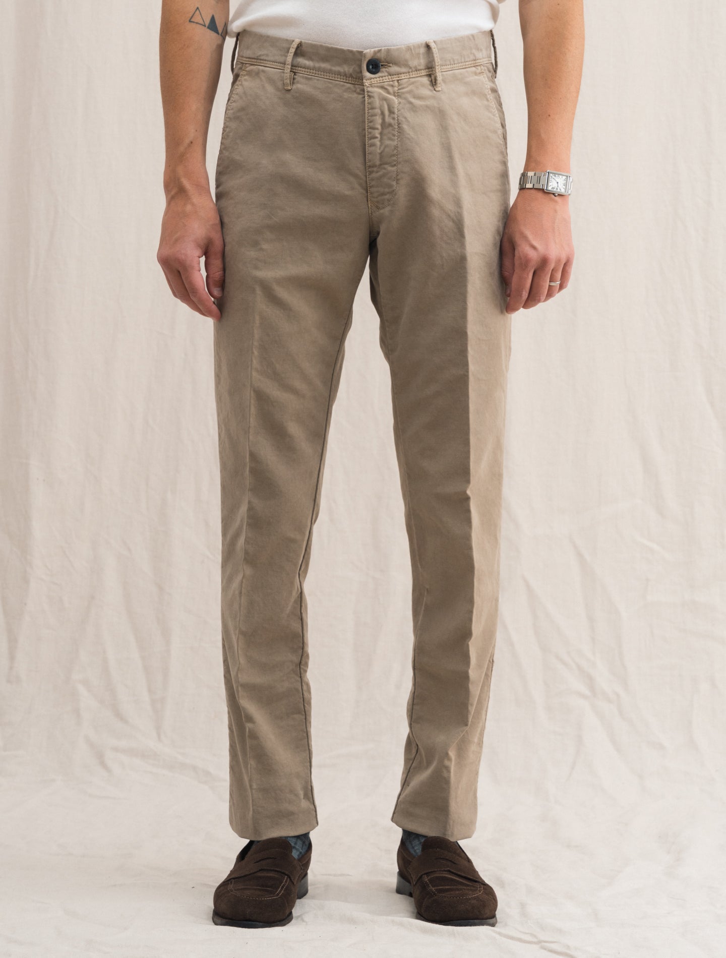 Slim Fit Cotton Slacks Beige | Gabucci