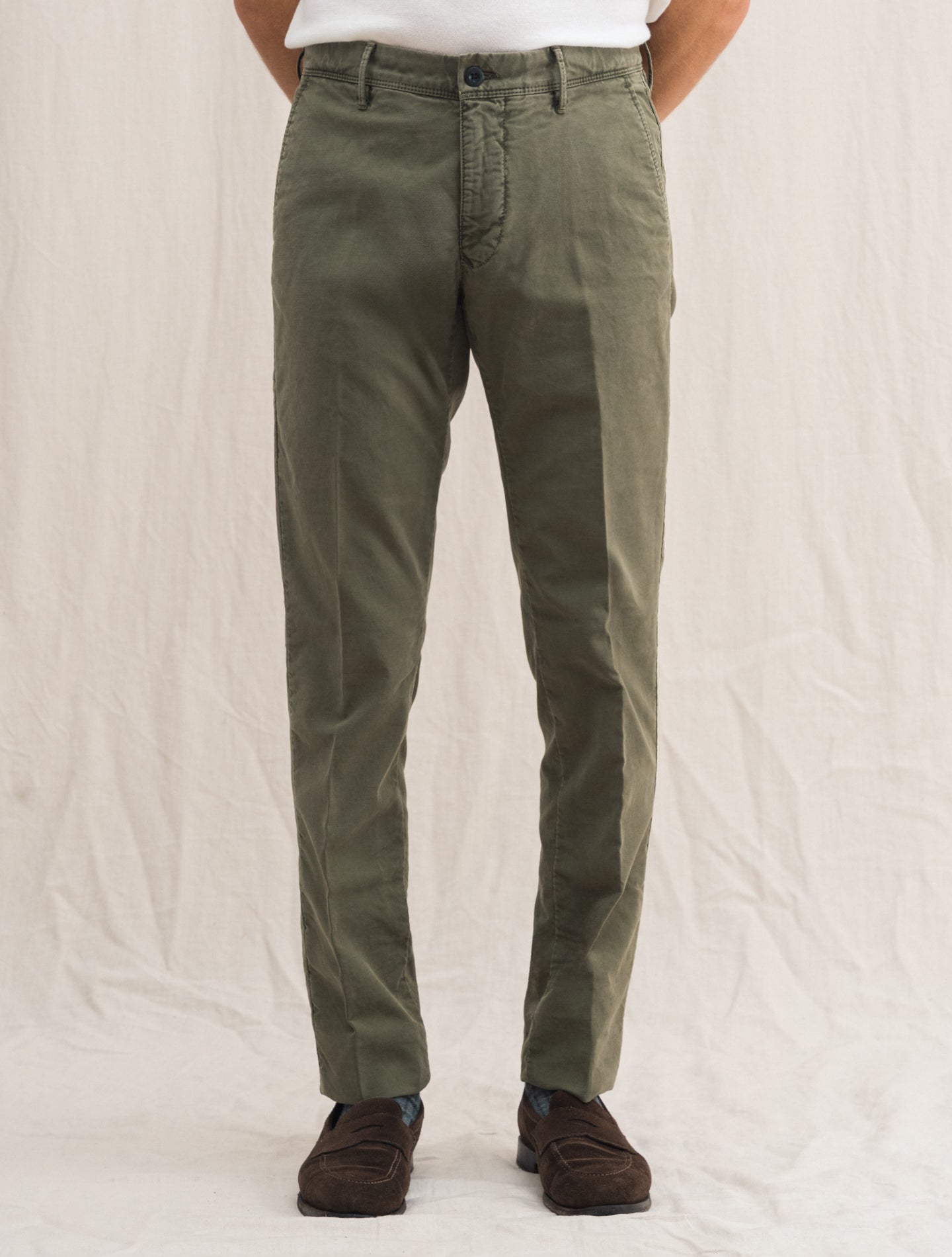 Slim Fit Cotton Slacks Green | Gabucci