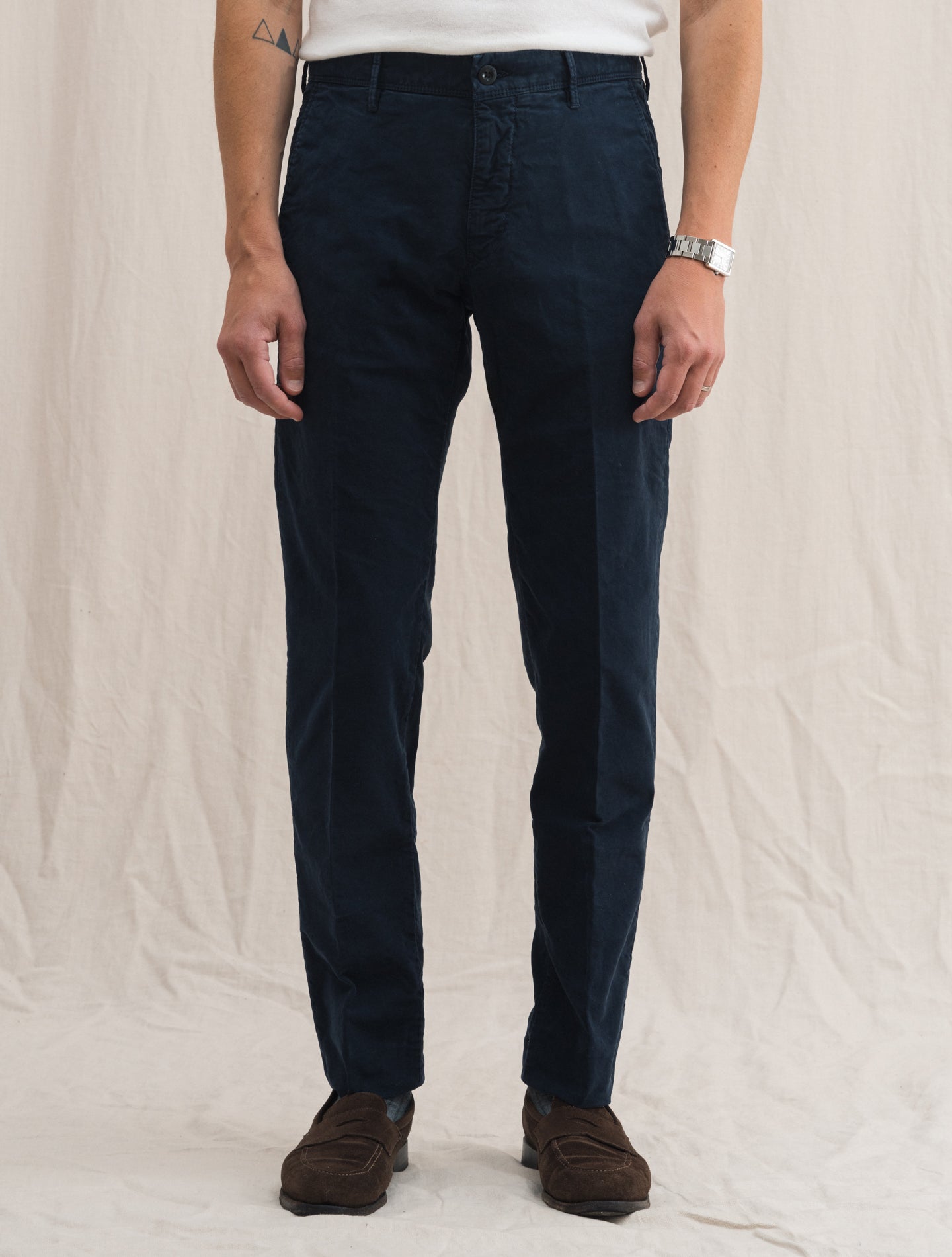 Slim Fit Cotton Slacks Navy | Gabucci