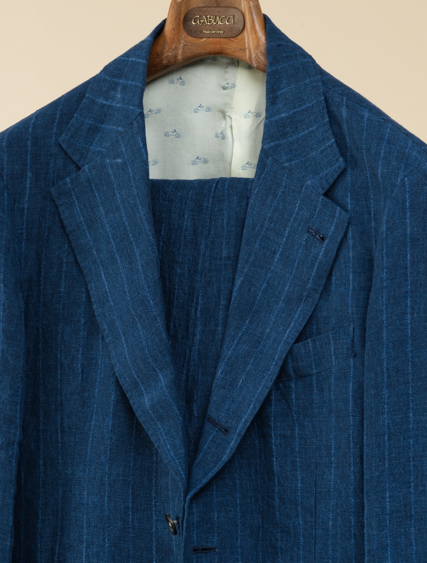 Sloop Single Breasted Pinstriped Linen Suit Navy Massimo Alba Suits 48