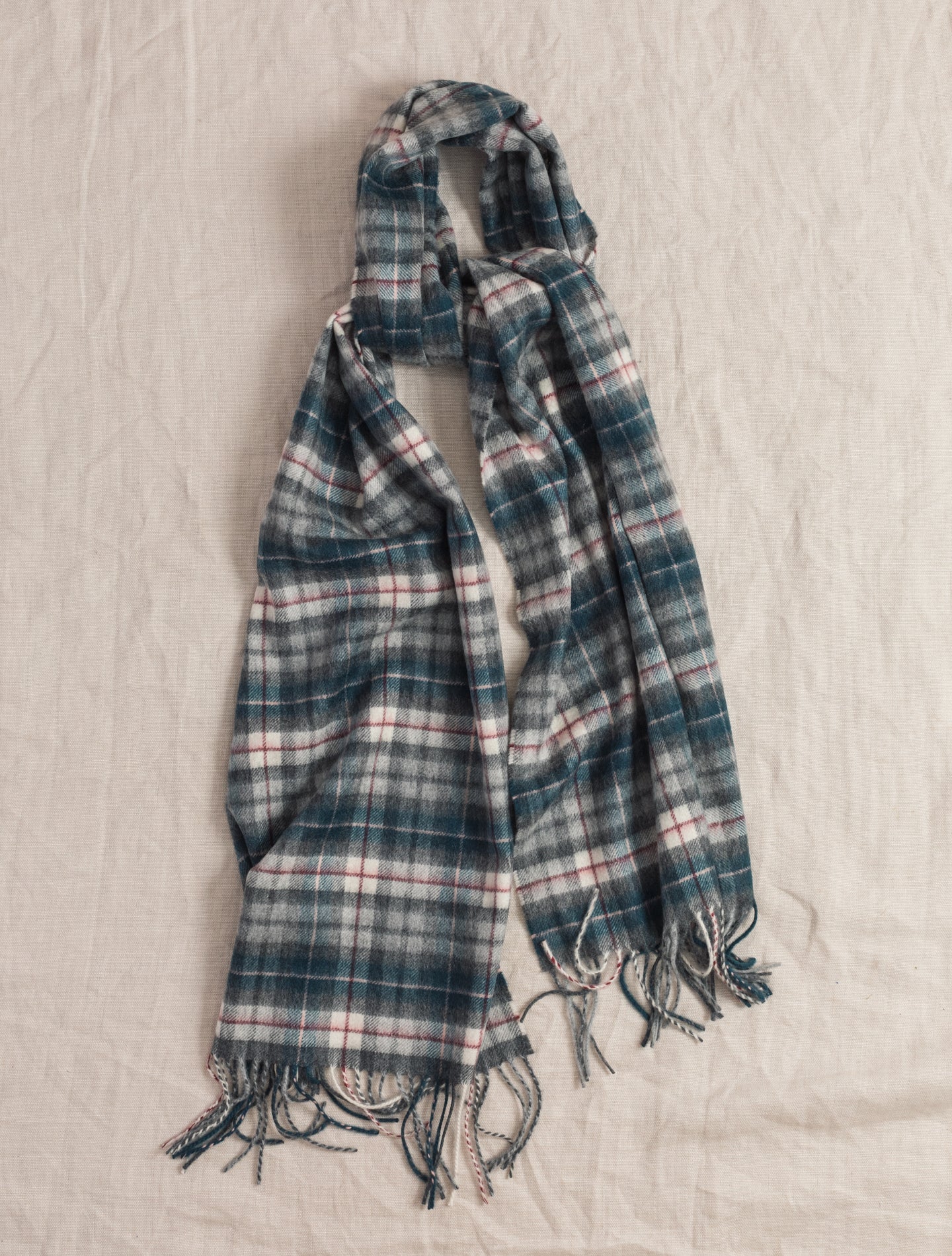 Small Check Cashmere Scarf Petrol Johnstons Of Elgin Scarves 190x35