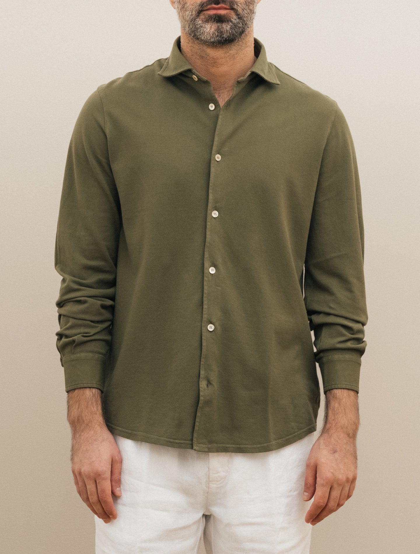 Steve Organic Cotton Pique Shirt Green Fedeli Shirts 48