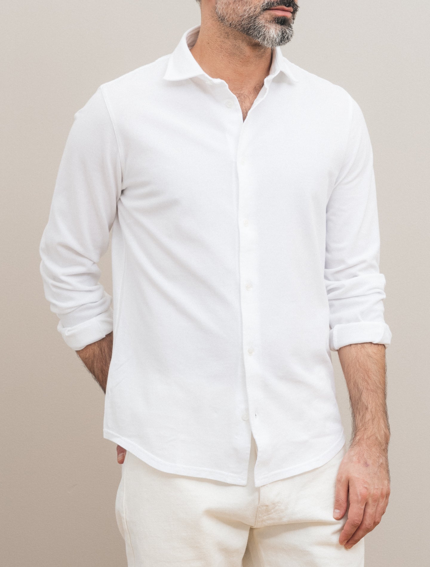 Steve Organic Cotton Pique Shirt White Fedeli Shirts 48