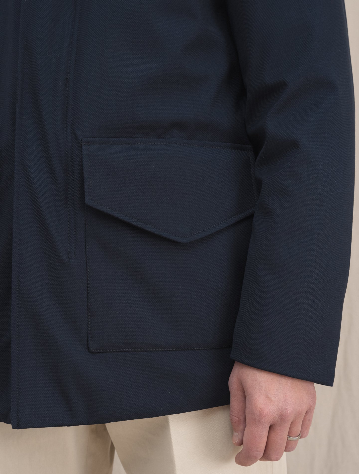 Stock Twill Wool Padded Jacket Navy | Gabucci