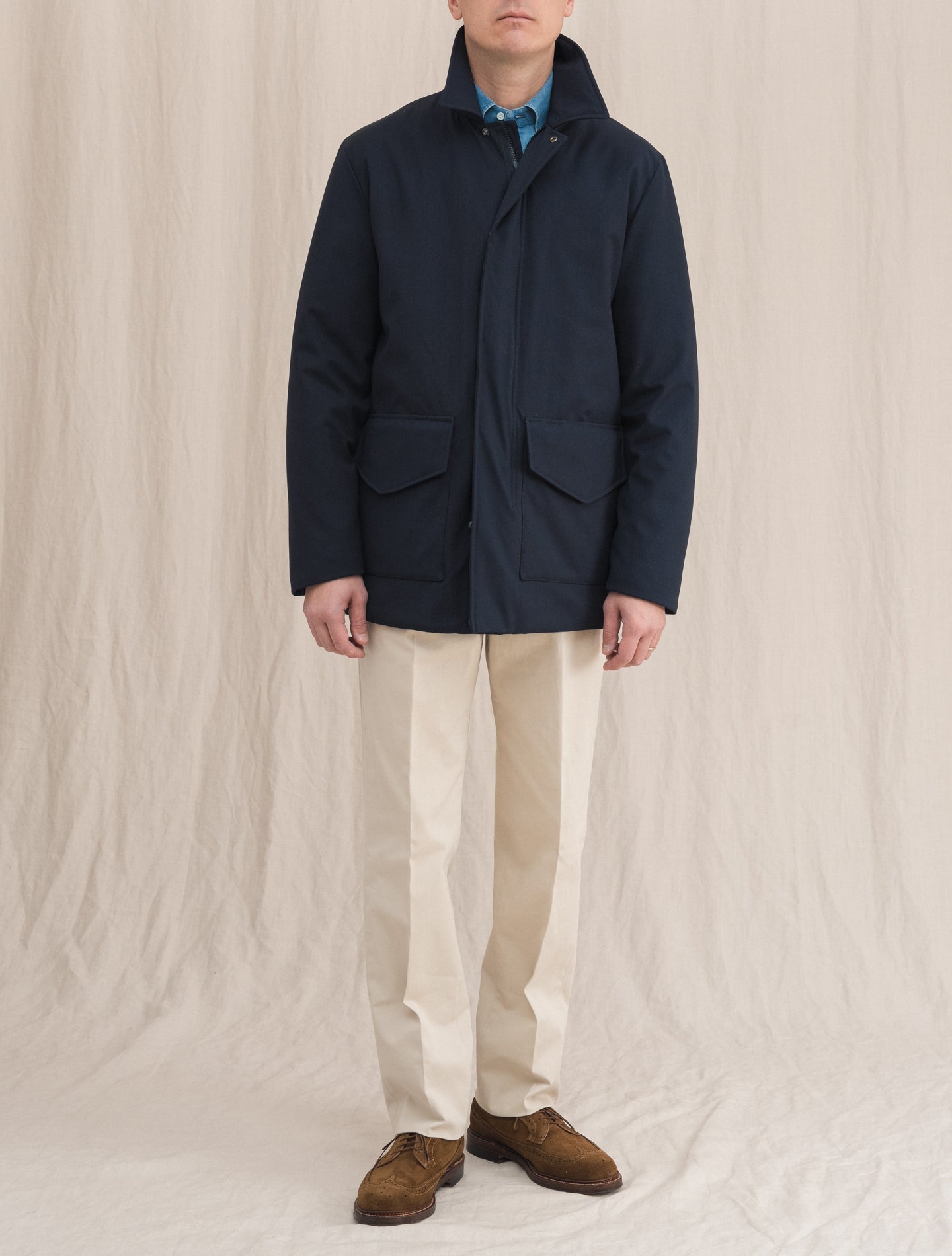 Stock Twill Wool Padded Jacket Navy | Gabucci