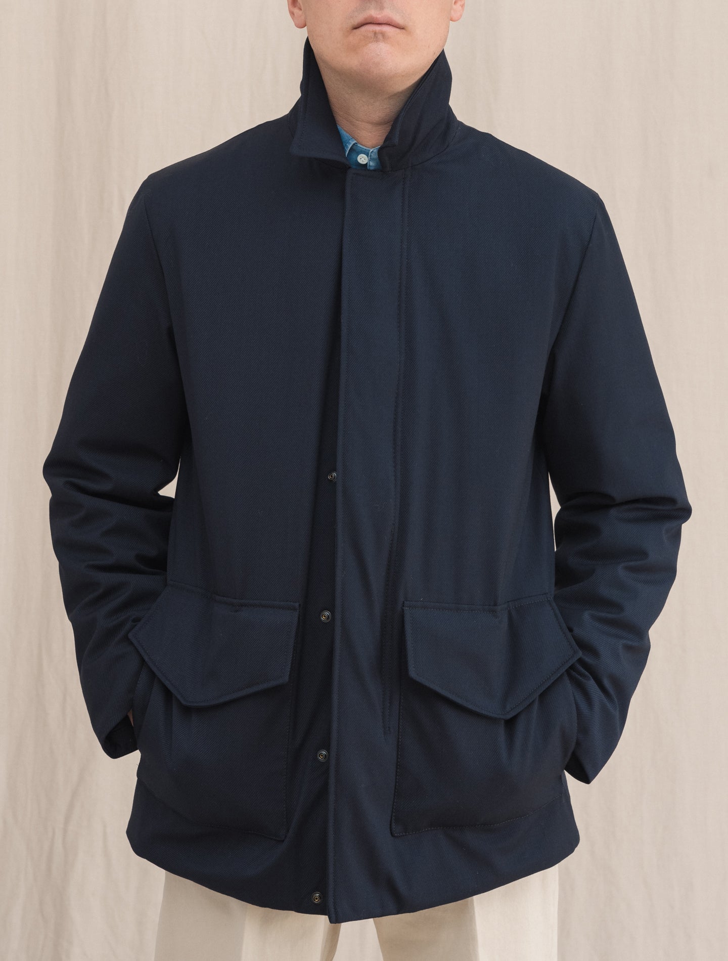 Stock Twill Wool Padded Jacket Navy | Gabucci