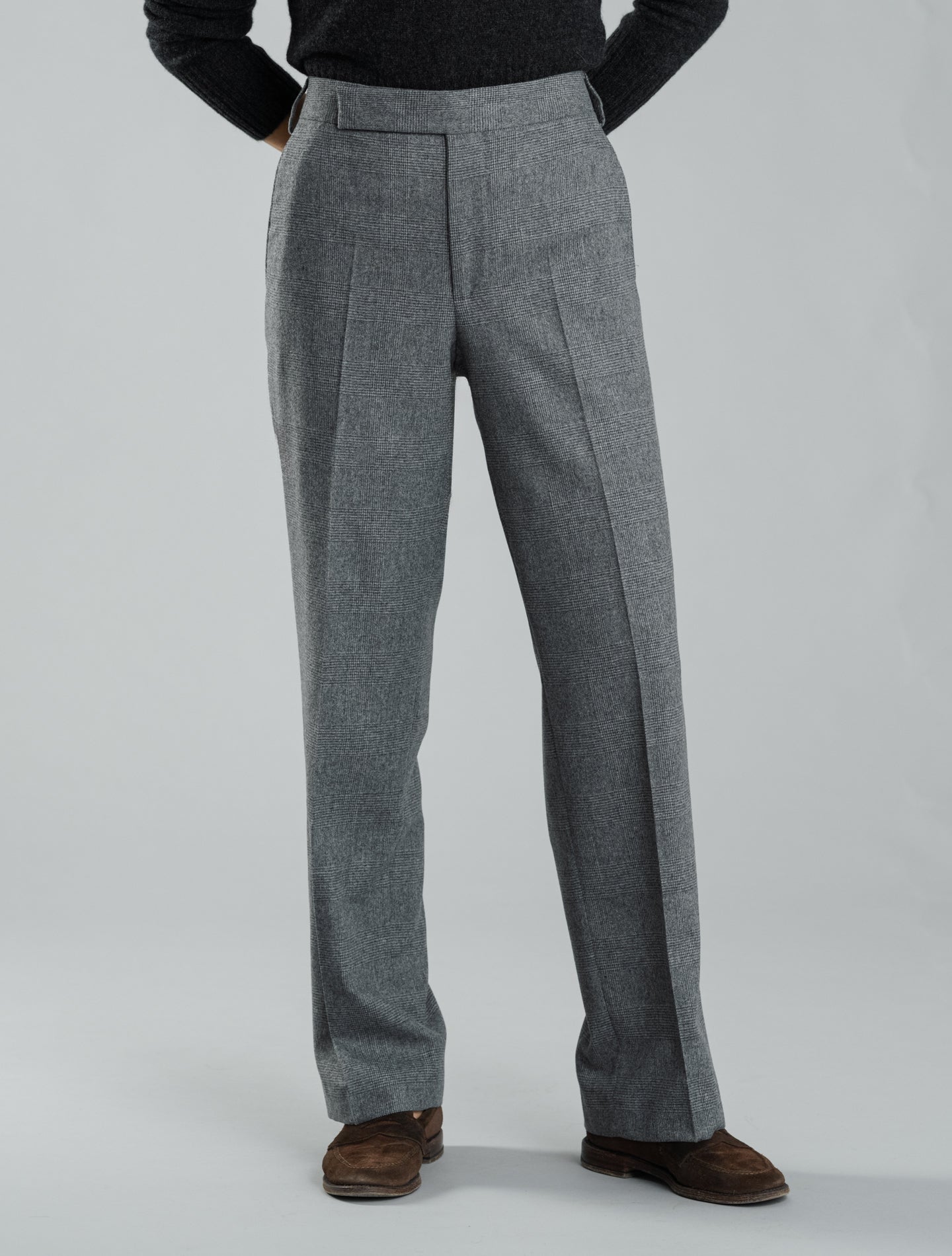 Straight Fit Glencheck Wool Cashmere Trousers Grey Lardini Trousers IT 40